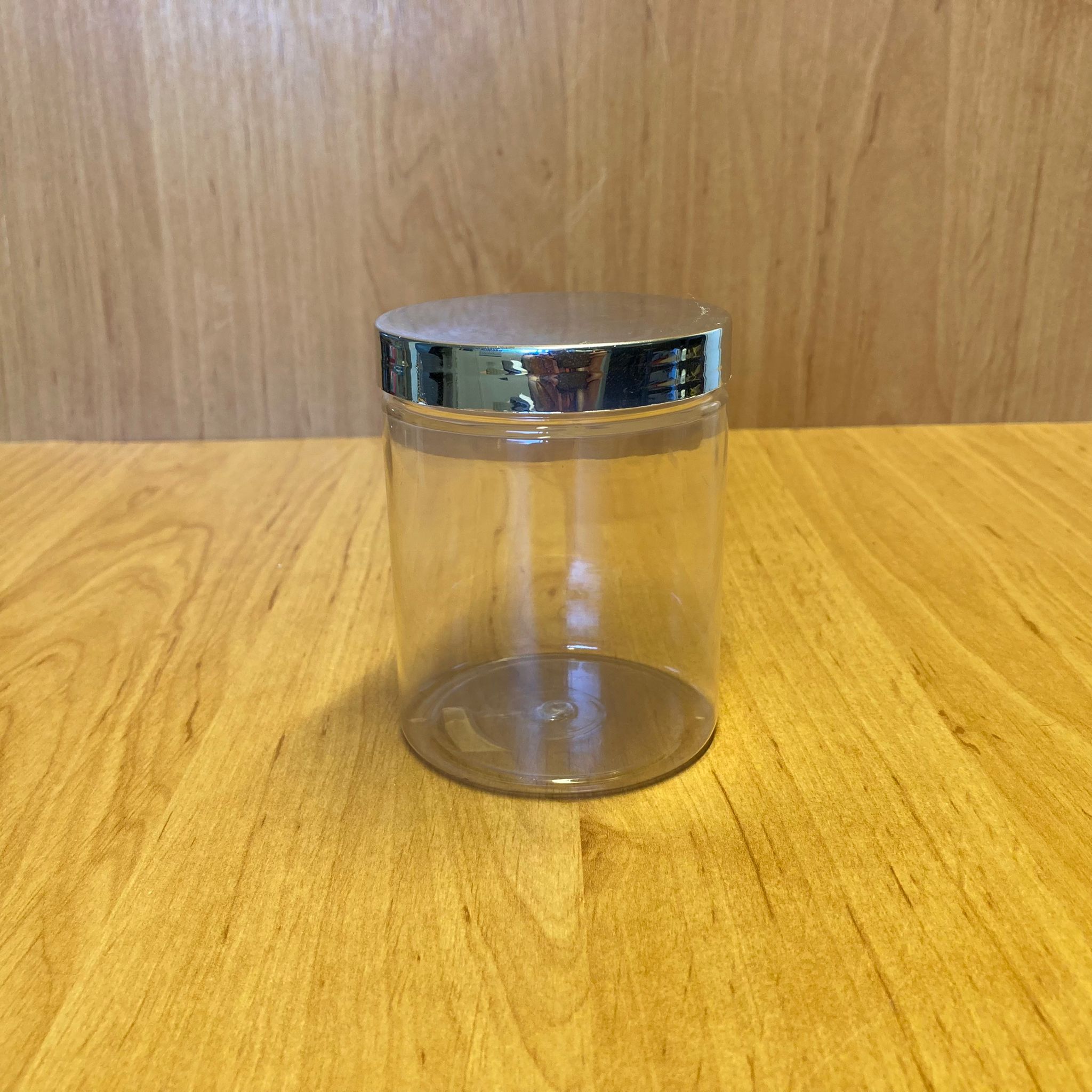 300 Cc Şeffaf Sert Plastik Kavanoz - Gümüş Kapaklı - 300 Ml Plastik Krem Kavanozu