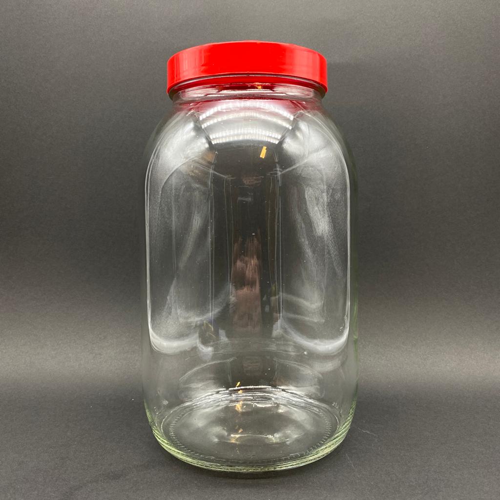 3000 Cc Cam Kavanoz - Kırmızı Plastik Kapaklı - 3 Litre Cam Kavanoz