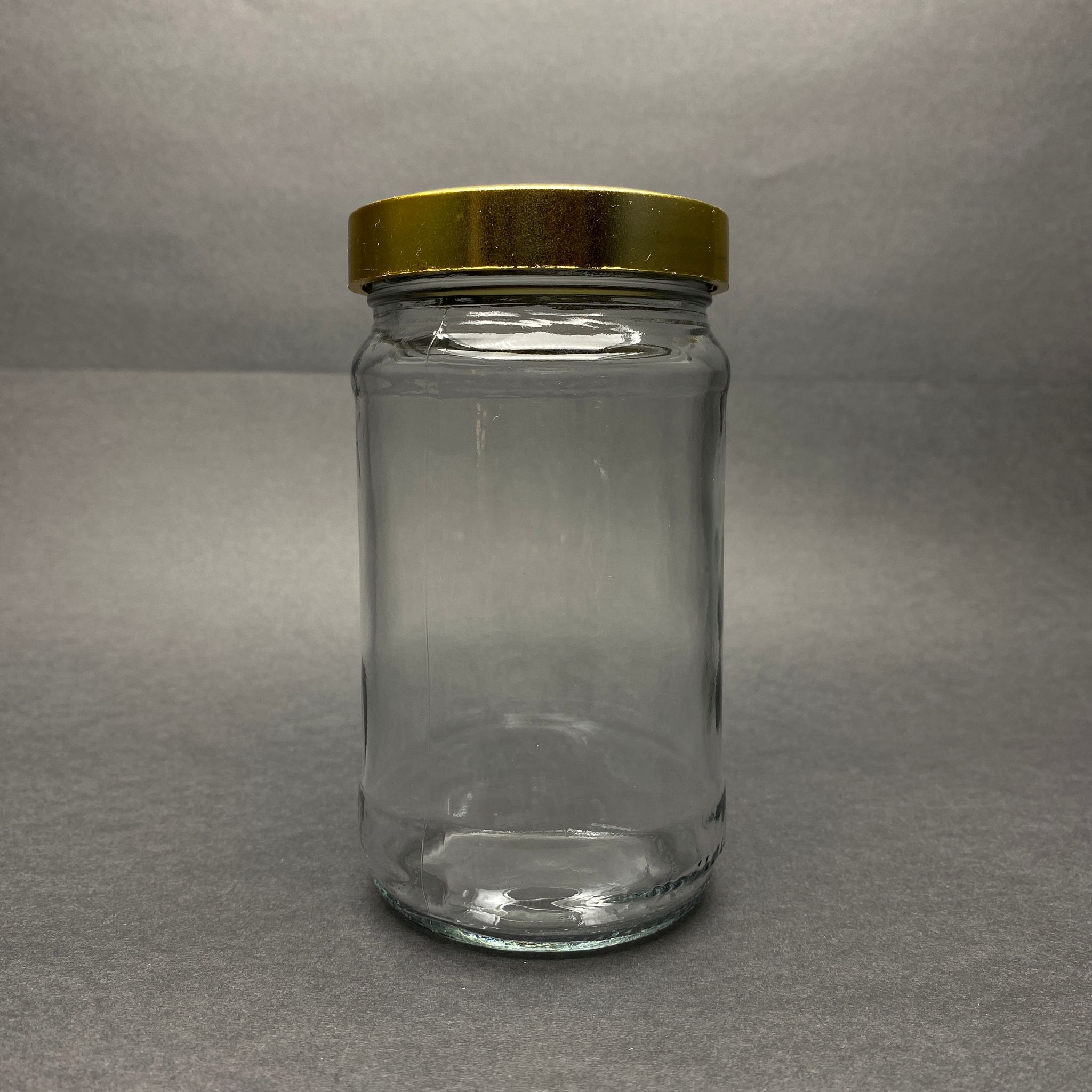 320 Cc Standart Kavanoz - Gold Kaplamalı Plastik Derin Kapaklı - 320 Ml Cam Kavanoz