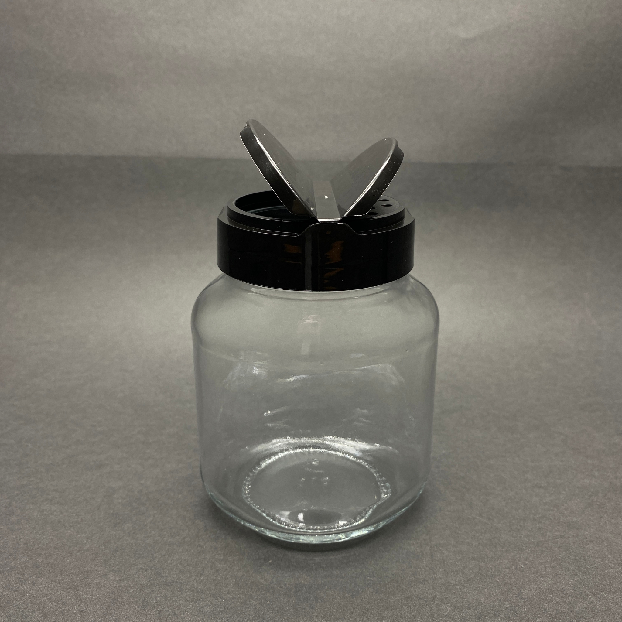 340 Cc Yassı Cam Baharatlık Kavanoz - 340 Ml Köşeli Baharat Kavanozu - Siyah Açılır Kapanır Kapaklı