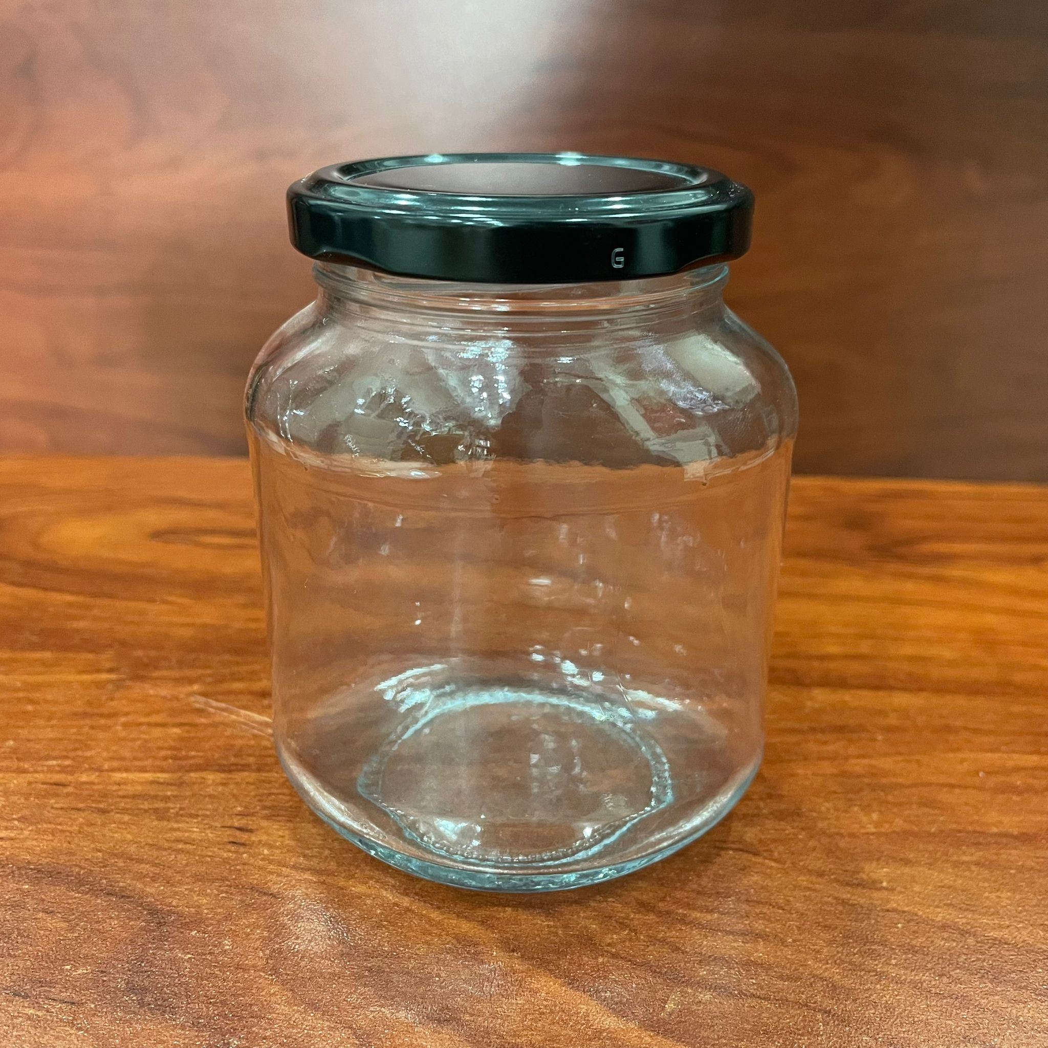 340 Cc Yassı Cam Kavanoz - Siyah Metal Kapaklı - 340 Ml Çikolata Kavanozu - Reçel Kavanozu