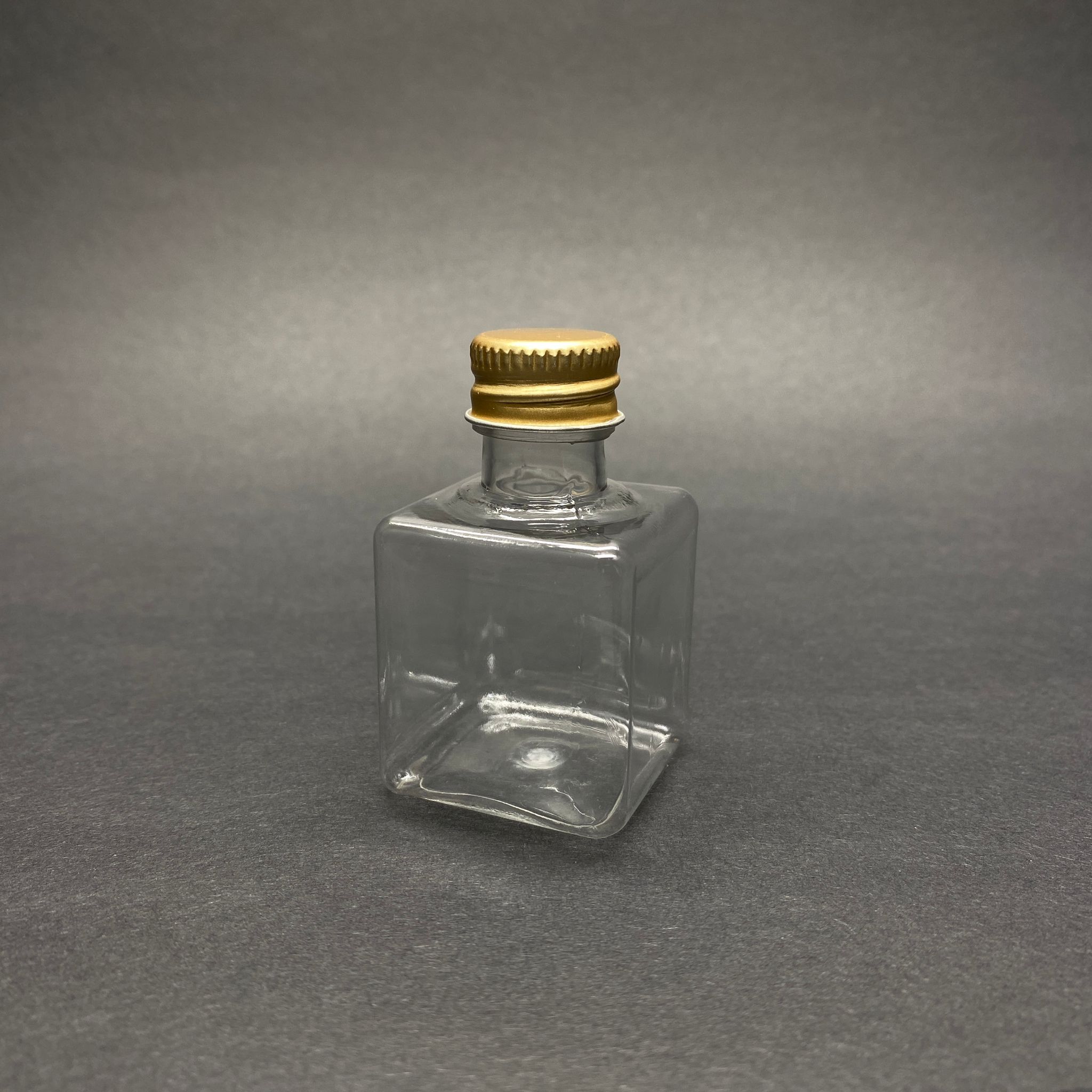35 Cc Şeffaf Kare Pet Şişe - Gold Metal Kapaklı - 35 Ml Pet Şişe