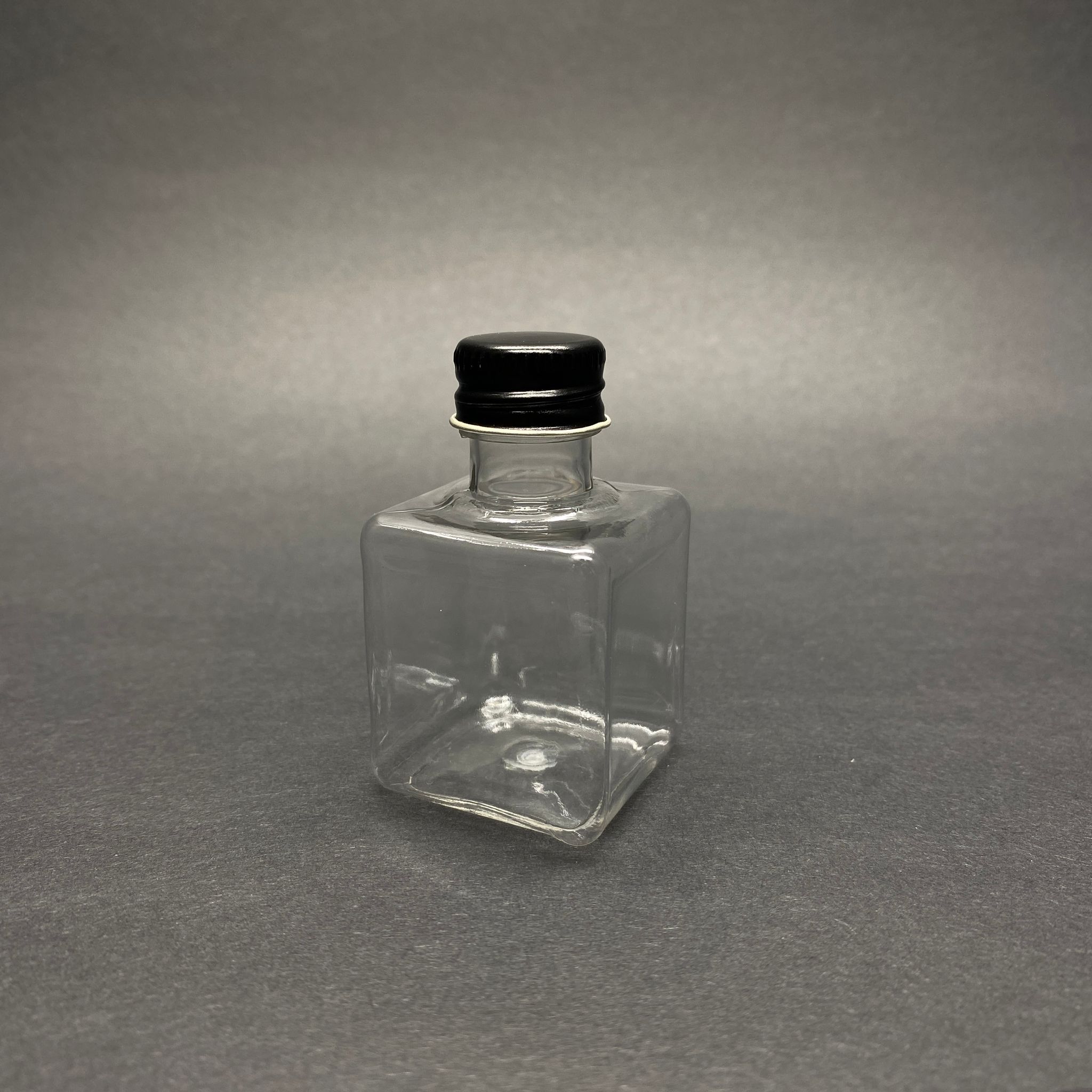 35 Cc Şeffaf Kare Pet Şişe - Siyah Metal Kapaklı - 35 Ml Pet Şişe