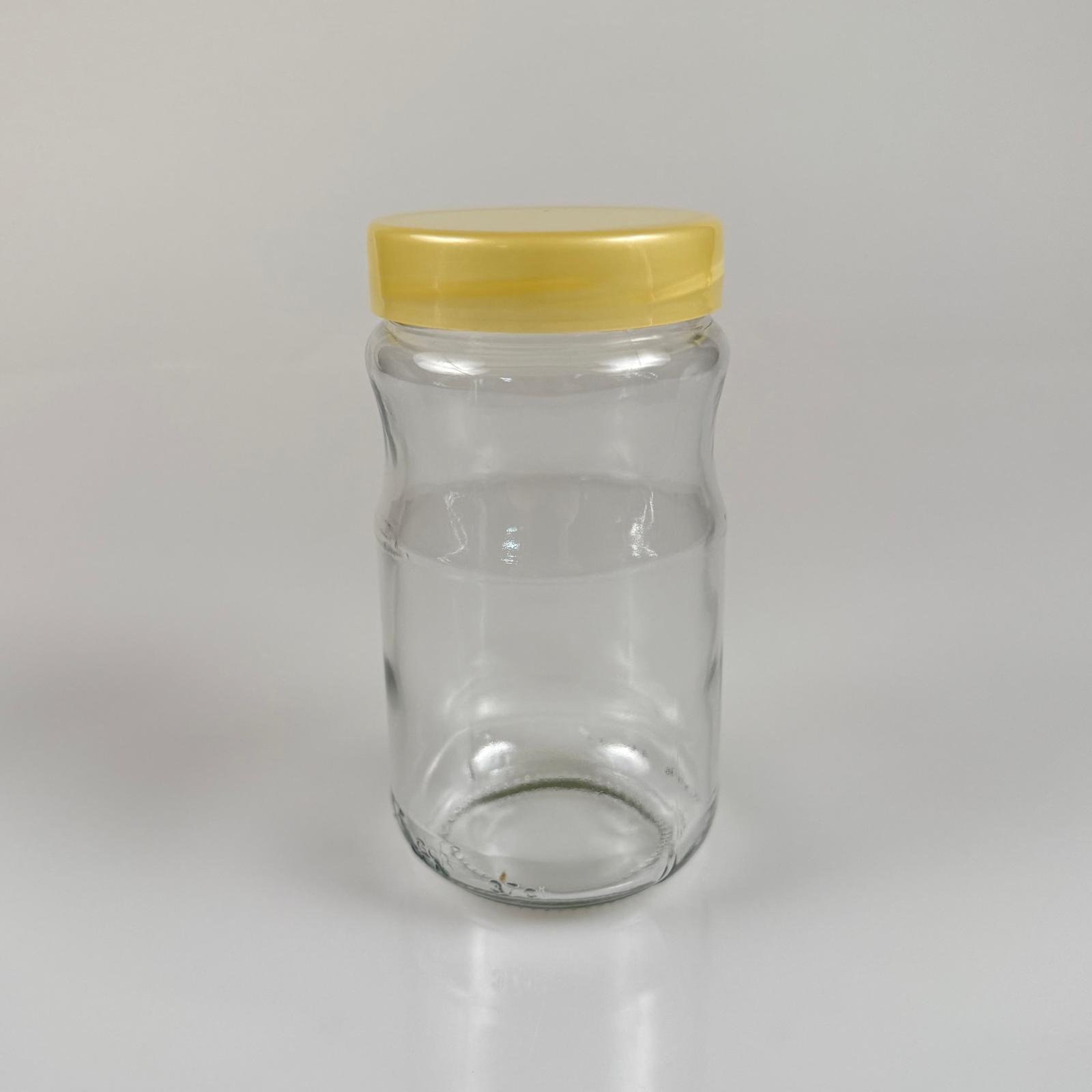 370 Cc Boğumlu Cam Kavanoz + Gold Plastik Kapak - 370 Ml Plastik Kapaklı Cam Kavanoz