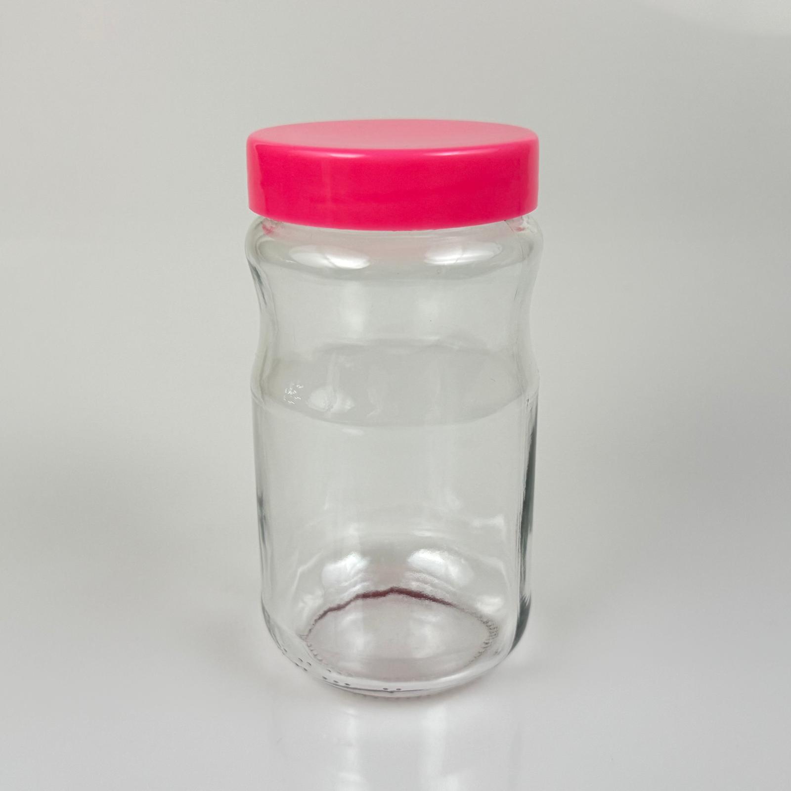 370 Cc Boğumlu Cam Kavanoz + Pembe Plastik Kapak - 370 Ml Plastik Kapaklı Cam Kavanoz
