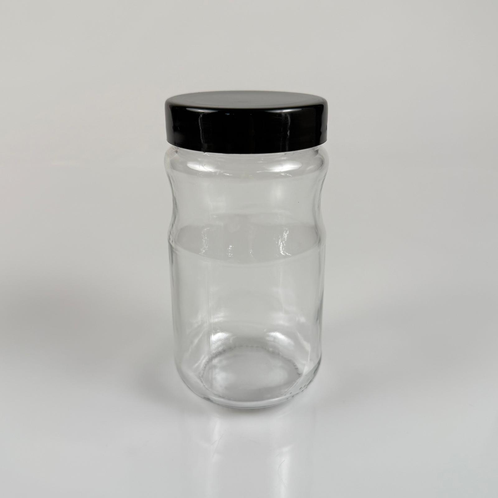 370 Cc Boğumlu Cam Kavanoz + Siyah Plastik Kapak - 370 Ml Plastik Kapaklı Cam Kavanoz