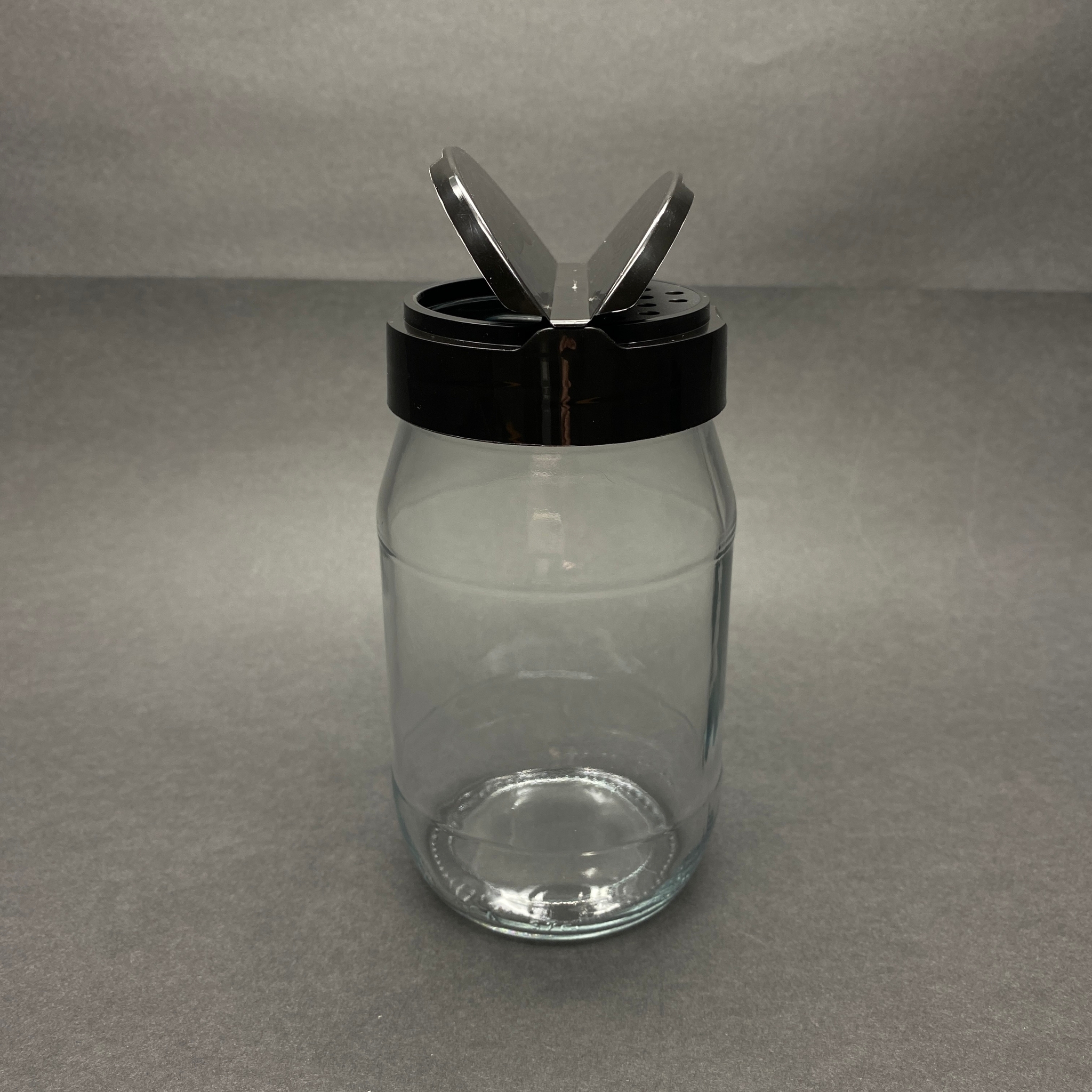 370 Cc Cam Baharatlık Kavanoz - 370 Ml Baharat Kavanozu - Siyah Açılır Kapanır Kapaklı