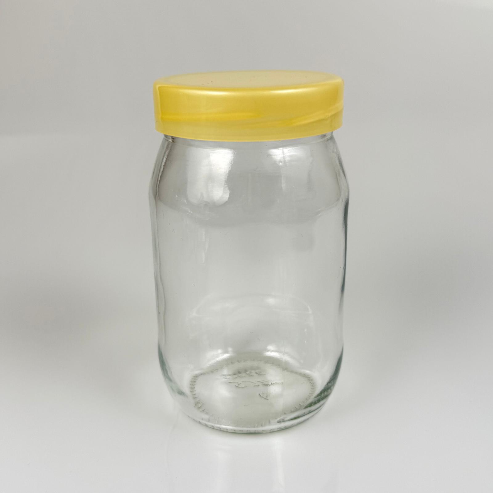 370 Cc Cam Kavanoz + Gold Plastik Kapak - 370 Ml Plastik Kapaklı Cam Kavanoz