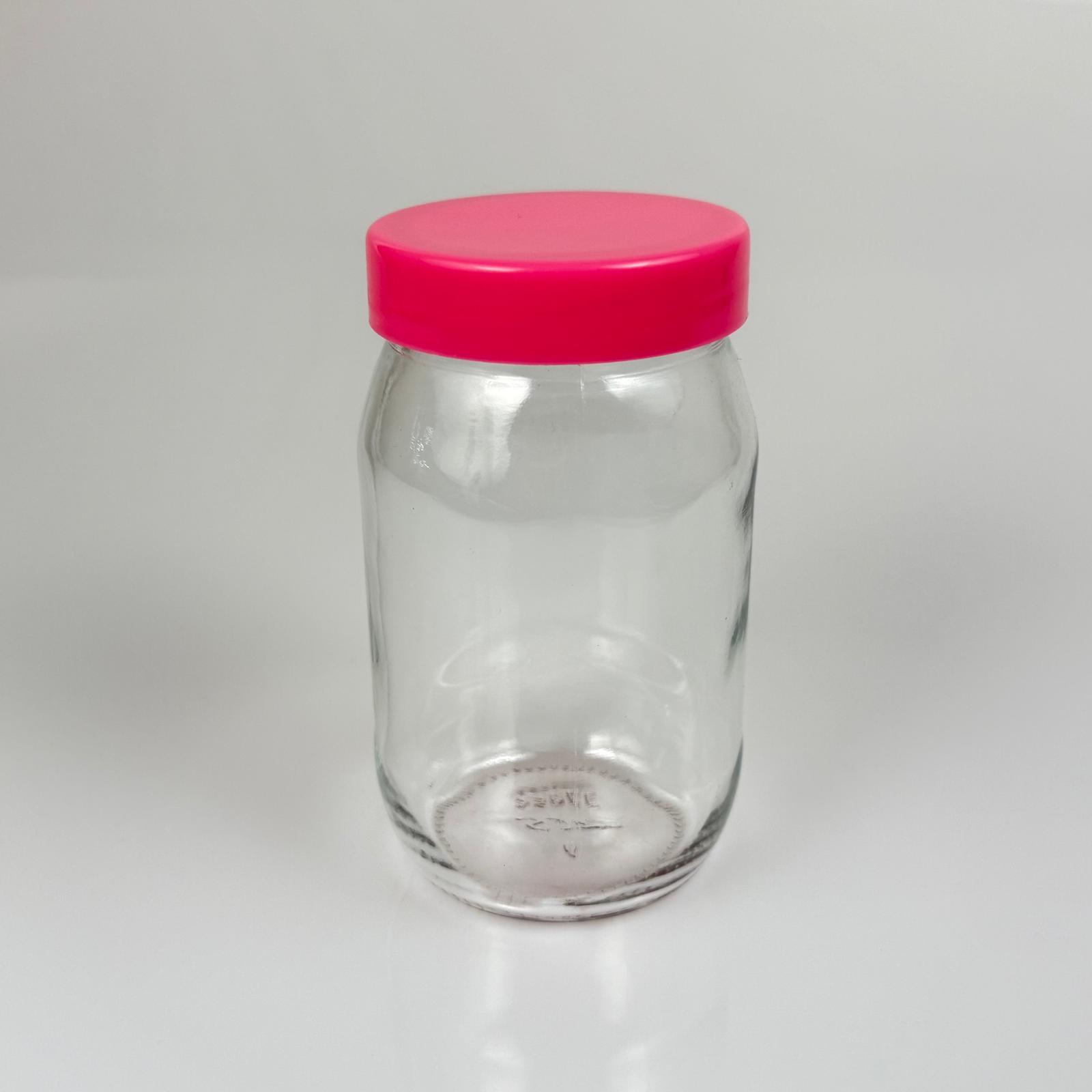 370 Cc Cam Kavanoz + Pembe Plastik Kapak - 370 Ml Plastik Kapaklı Cam Kavanoz