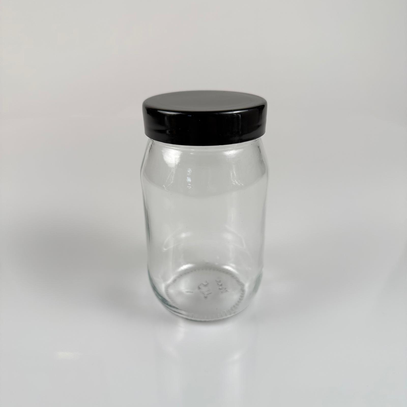 370 Cc Cam Kavanoz + Siyah Plastik Kapak - 370 Ml Plastik Kapaklı Cam Kavanoz