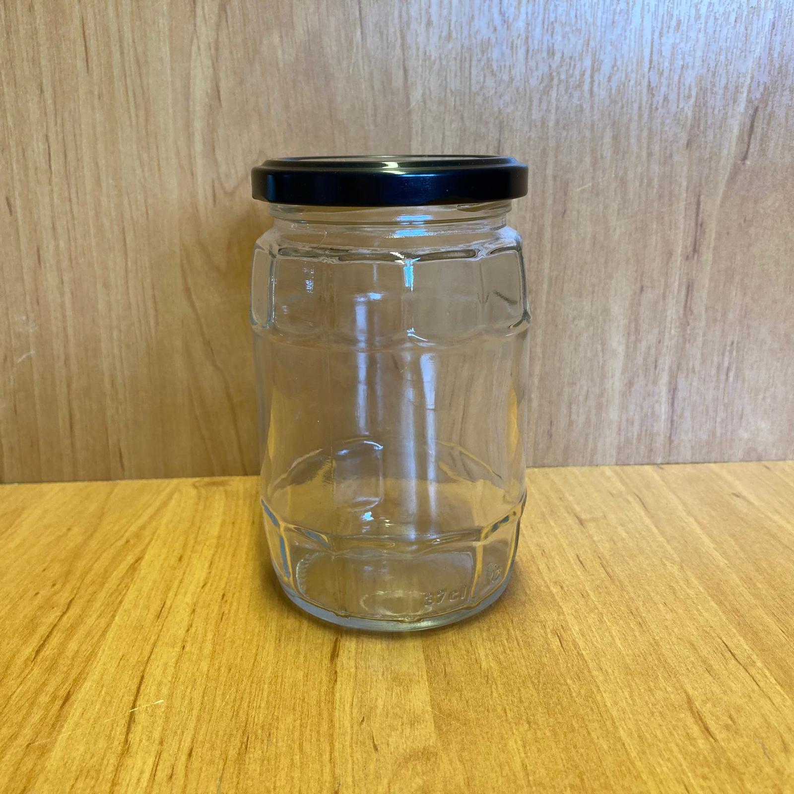 370 Cc Fıçı Kavanoz - Siyah Metal Kapaklı - 370 Ml Fıçı Tipi Cam Kavanoz