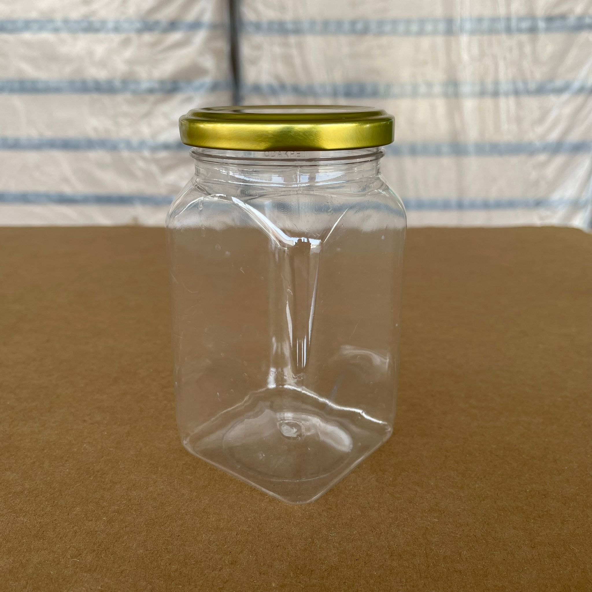 370 Cc Kare Pet Kavanoz - Gold Metal Kapaklı - 370 Ml Plastik Kavanoz