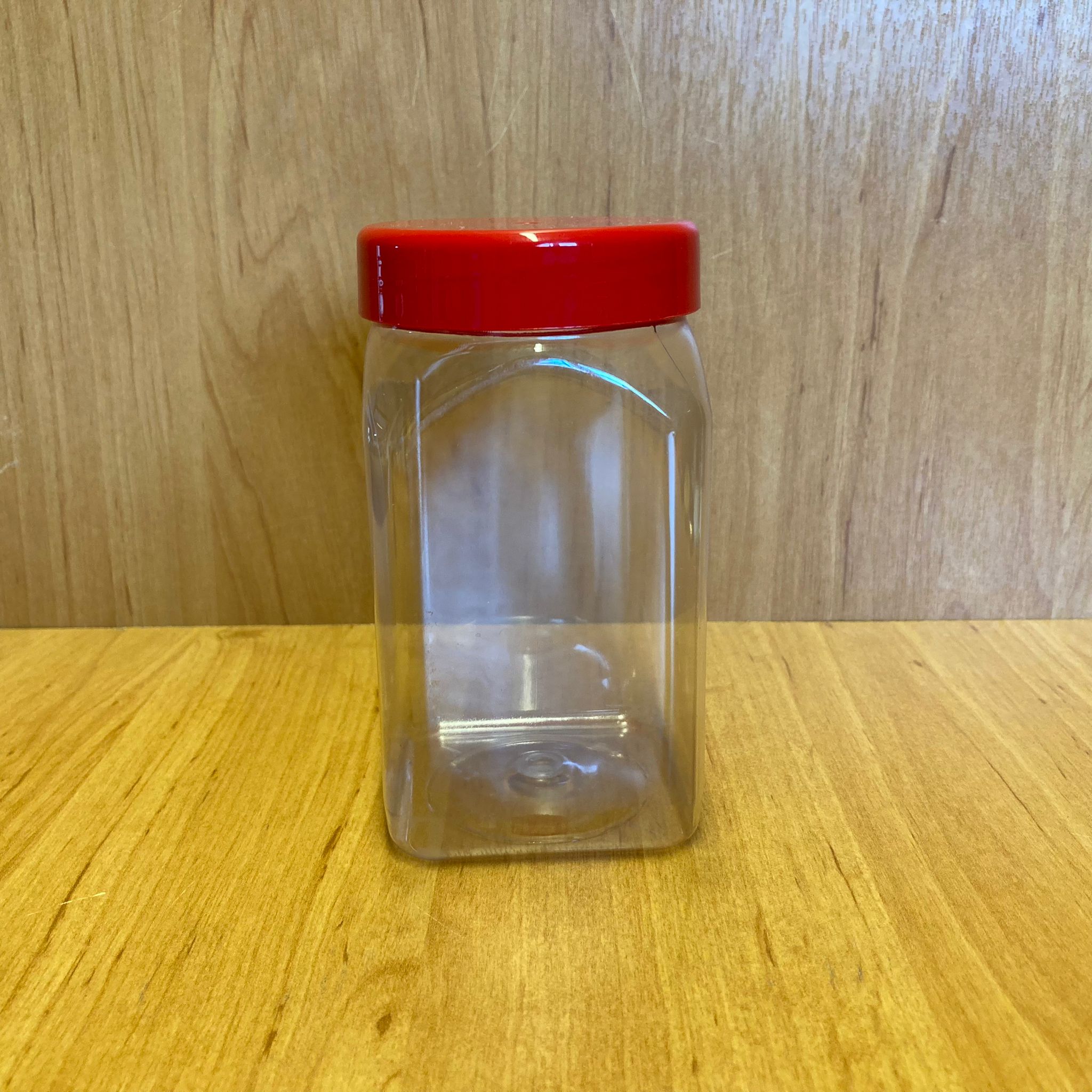 370 Cc Kare Pet Kavanoz - Kırmızı Plastik Kapaklı - 370 Ml Plastik Kavanoz