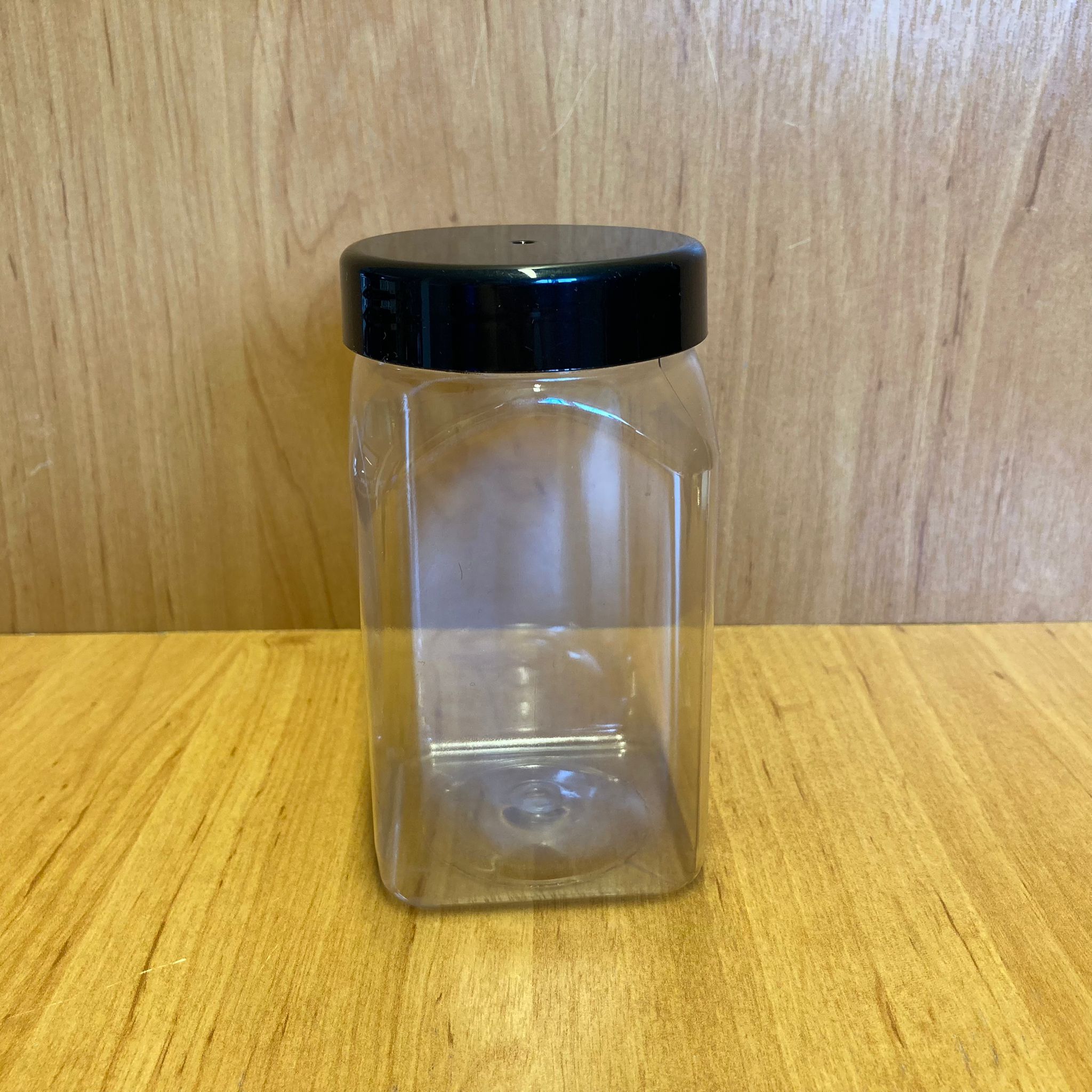 370 Cc Kare Pet Kavanoz - Siyah Plastik Kapaklı - 370 Ml Plastik Kavanoz