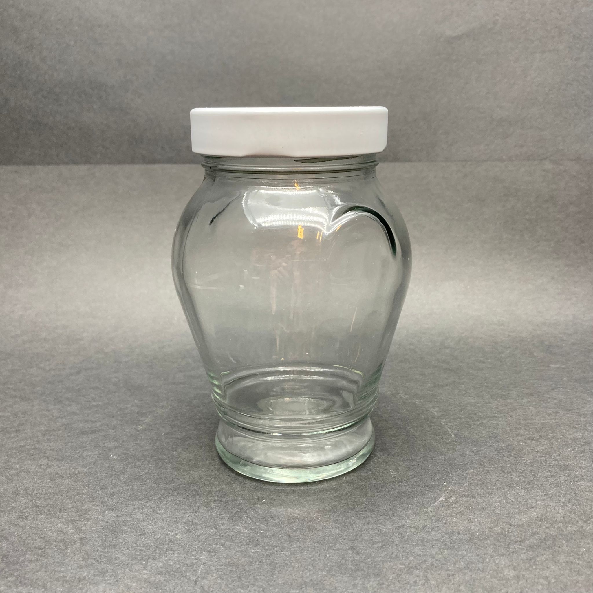 370 Cc Kulplu Cam Kavanoz - Beyaz Metal Kapaklı - 370 Ml Kulplu Tip Cam Kavanoz