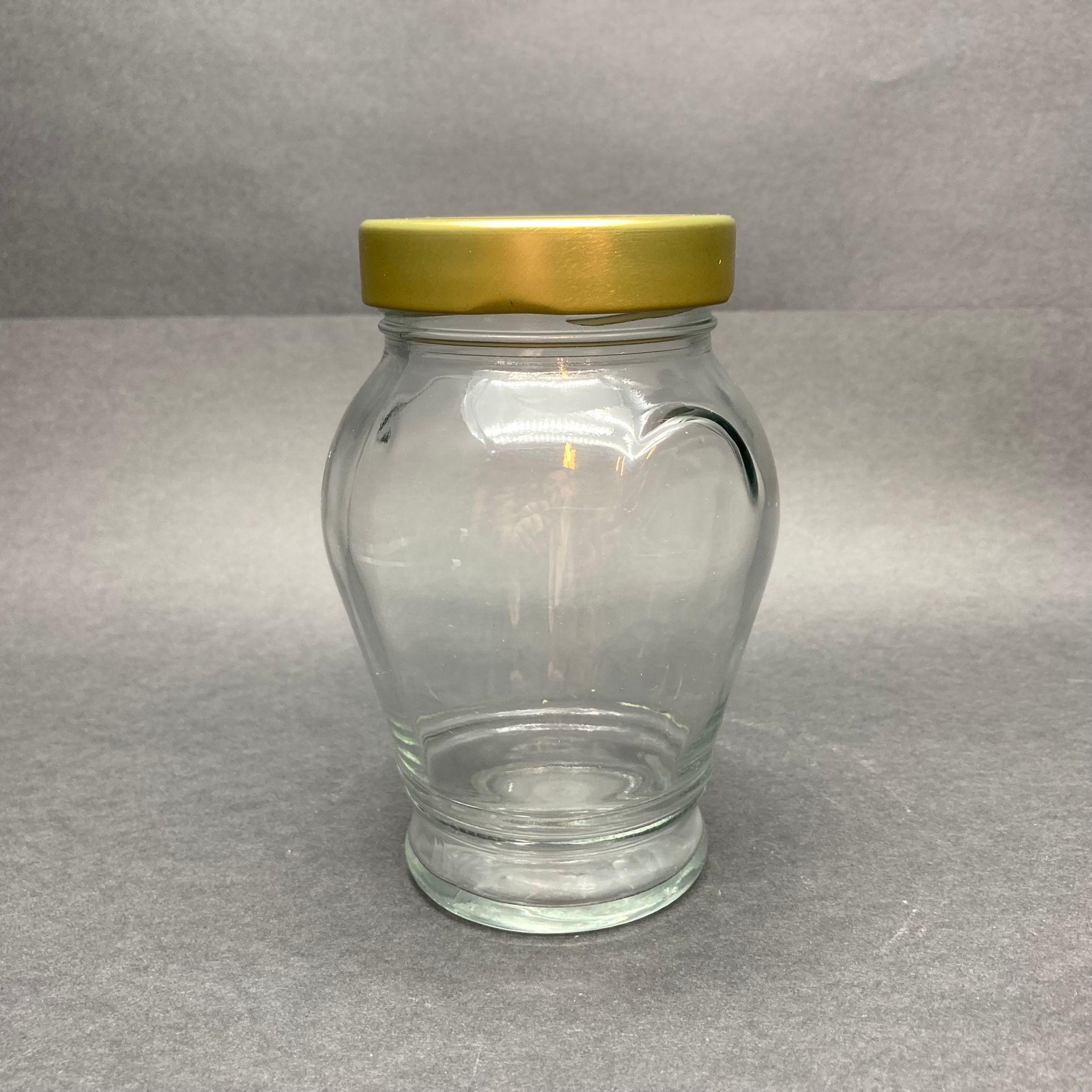 370 Cc Kulplu Cam Kavanoz - Gold Metal Kapaklı - 370 Ml Kulplu Tip Cam Kavanoz
