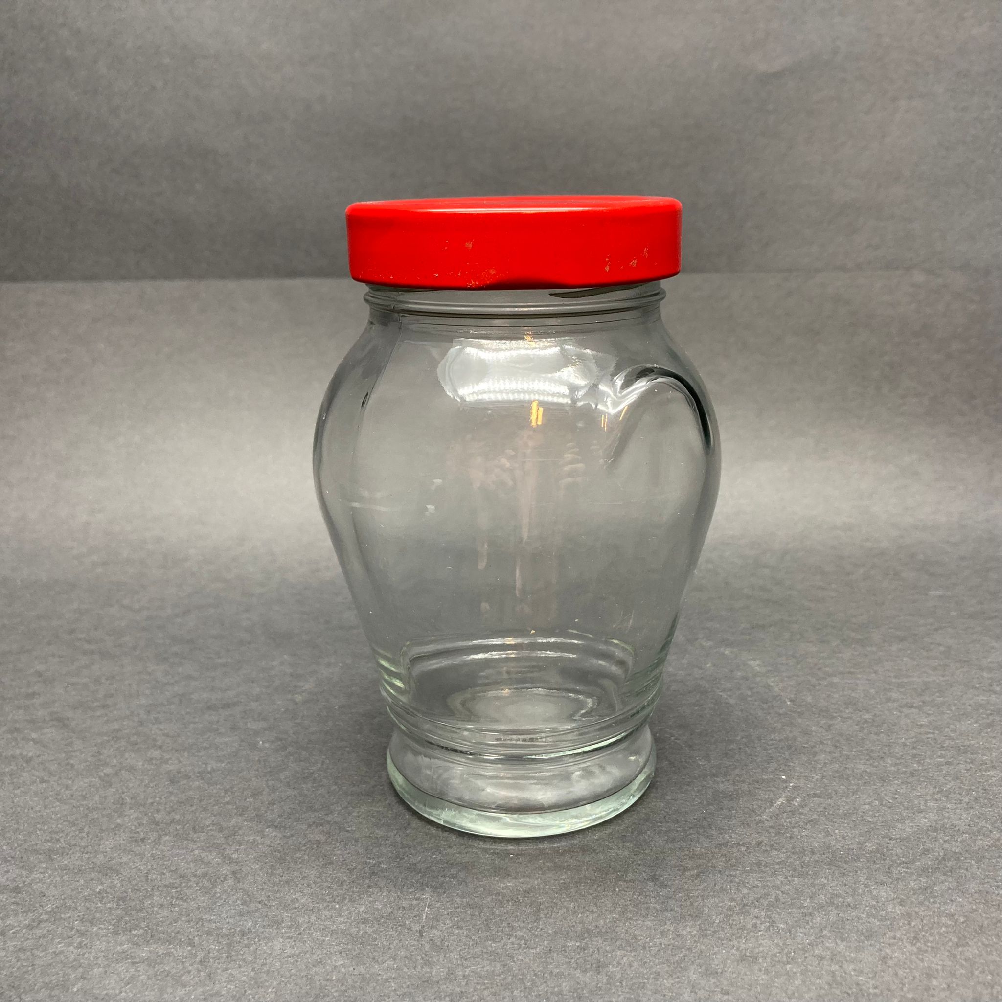 370 Cc Kulplu Cam Kavanoz - Kırmızı Metal Kapaklı - 370 Ml Kulplu Tip Cam Kavanoz