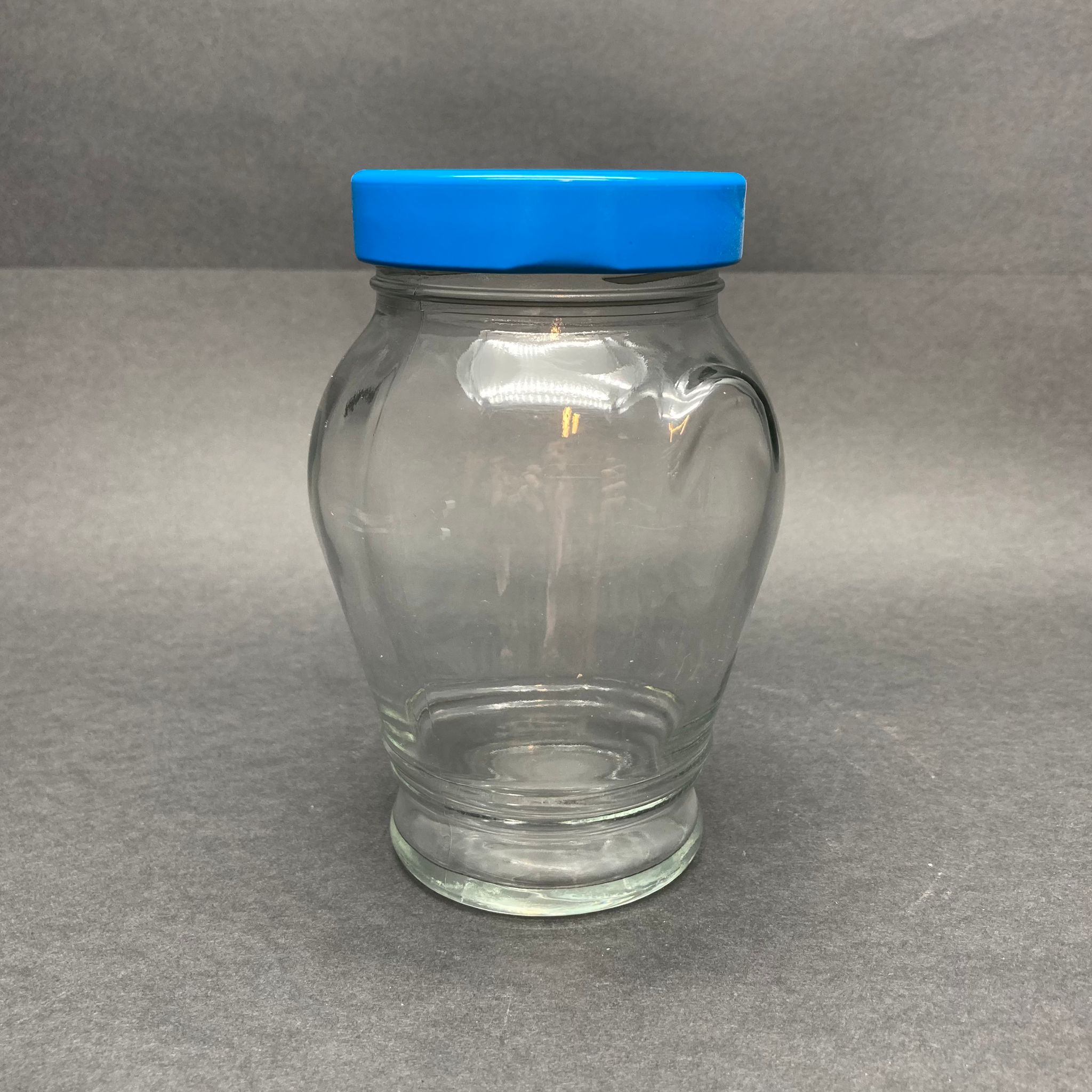 370 Cc Kulplu Cam Kavanoz - Mavi Metal Kapaklı - 370 Ml Kulplu Tip Cam Kavanoz