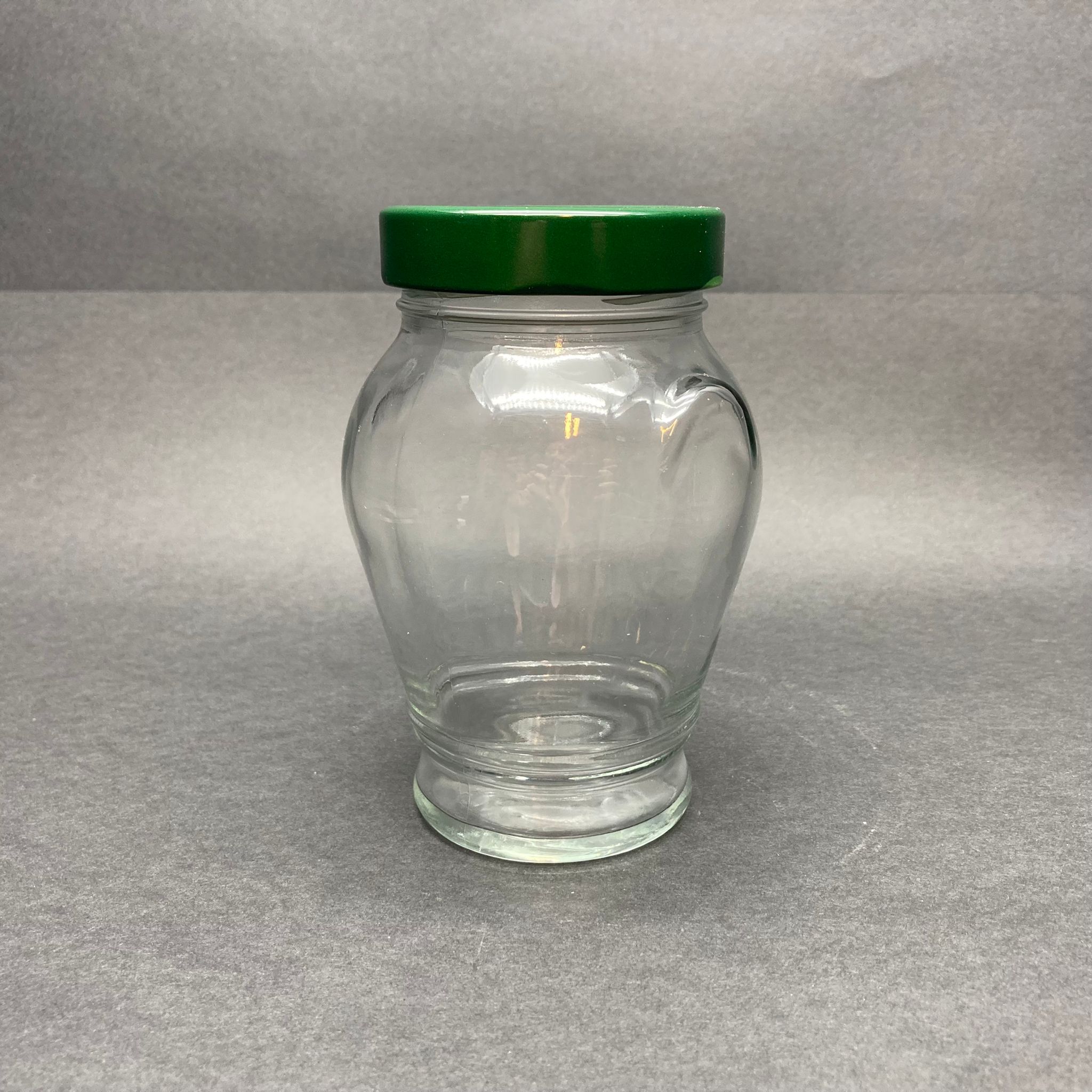 370 Cc Kulplu Cam Kavanoz - Yeşil Metal Kapaklı - 370 Ml Kulplu Tip Cam Kavanoz