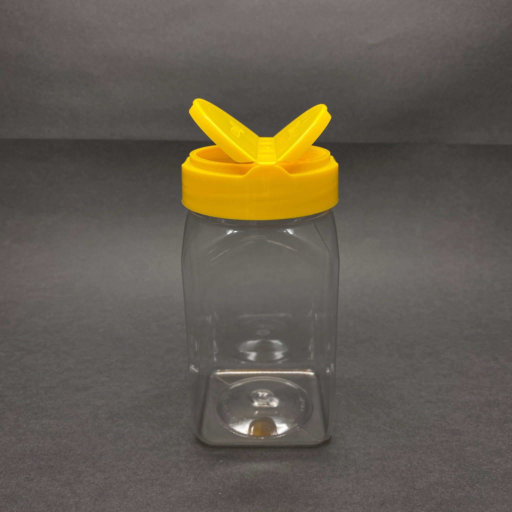 370 Cc Plastik Kare Baharatlık Kavanoz - 370 Ml Köşeli Baharat Kavanozu - Sarı Açılır Kapanır Kapaklı