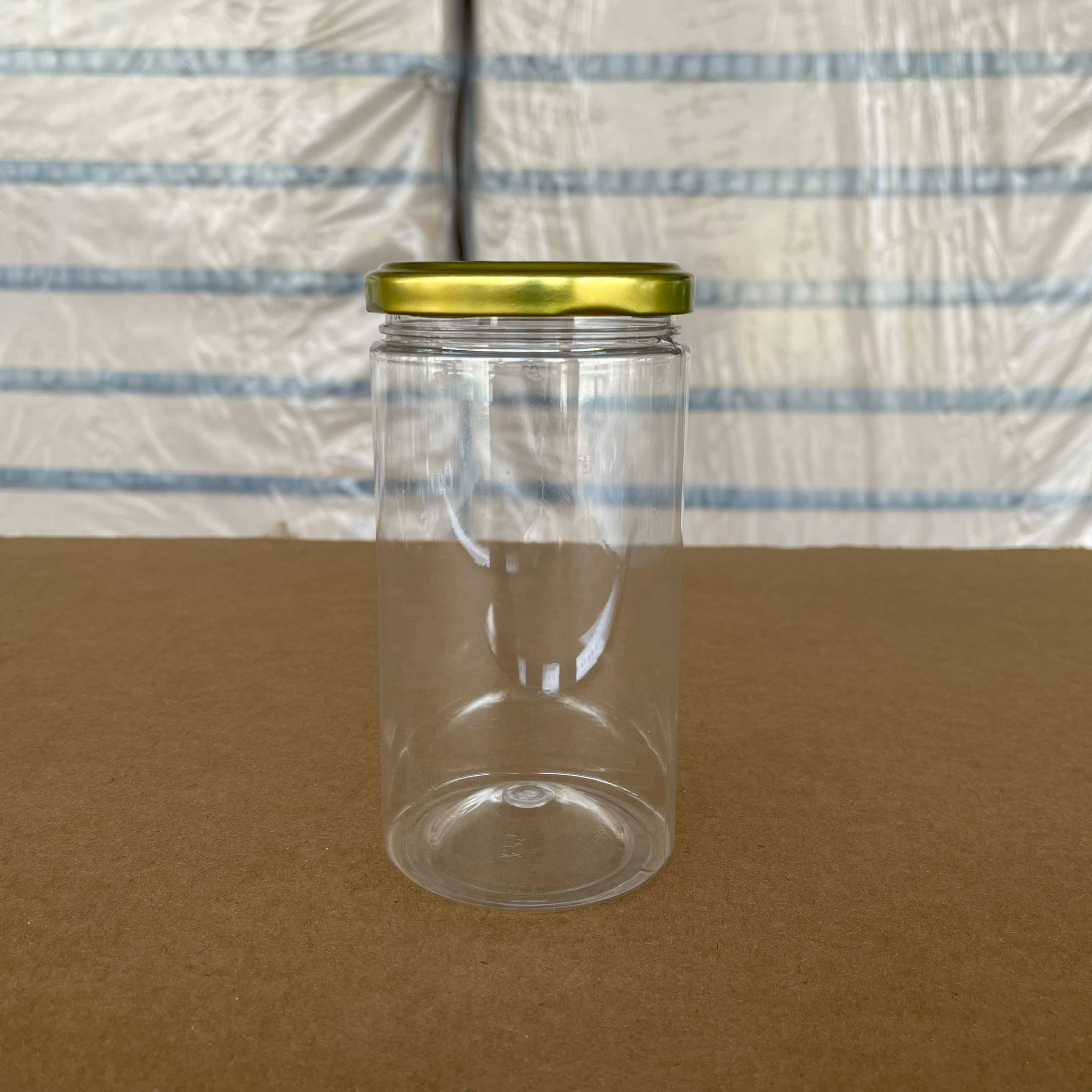 370 Cc Silindir Pet Kavanoz - Gold Metal Kapaklı - 370 Ml Plastik Kavanoz