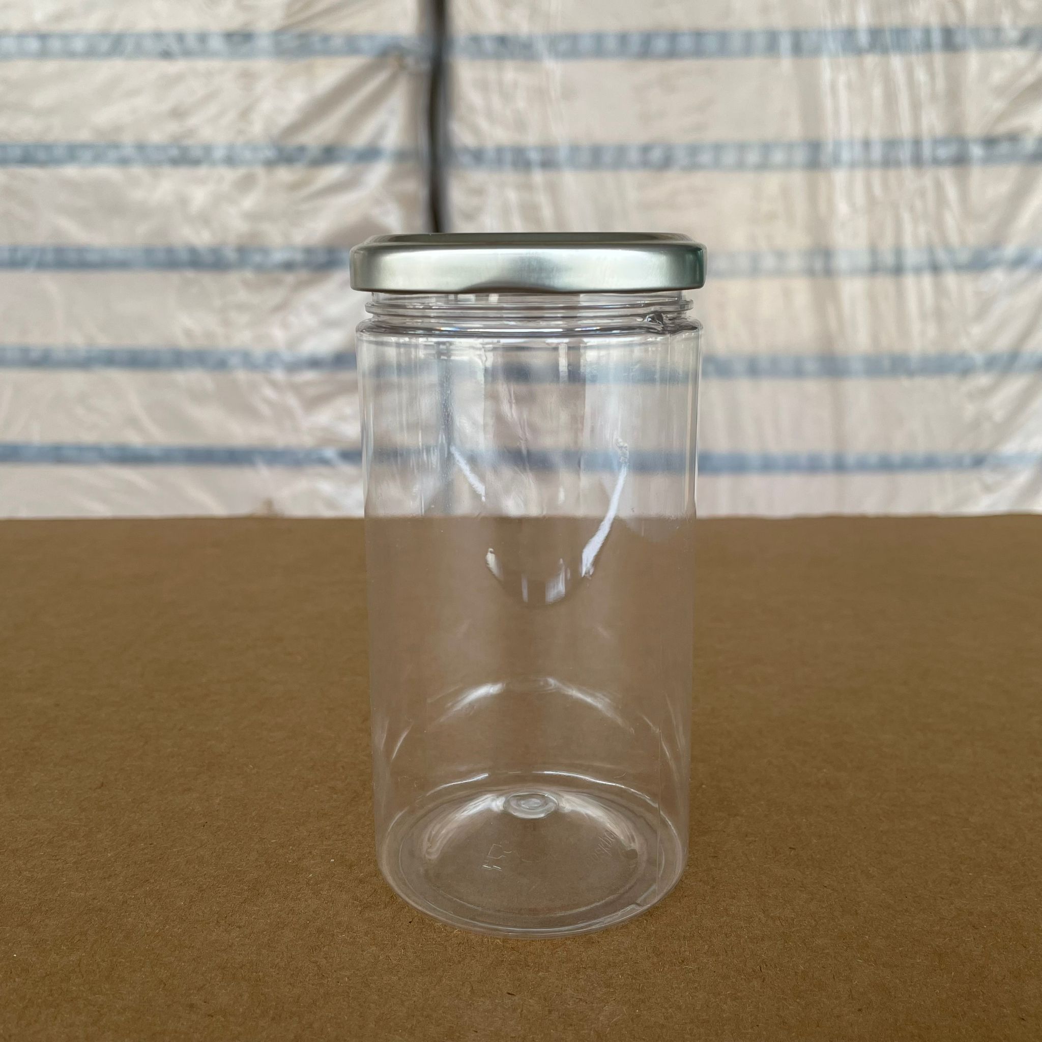 370 Cc Silindir Pet Kavanoz - Gümüş Metal Kapaklı - 370 Ml Plastik Kavanoz