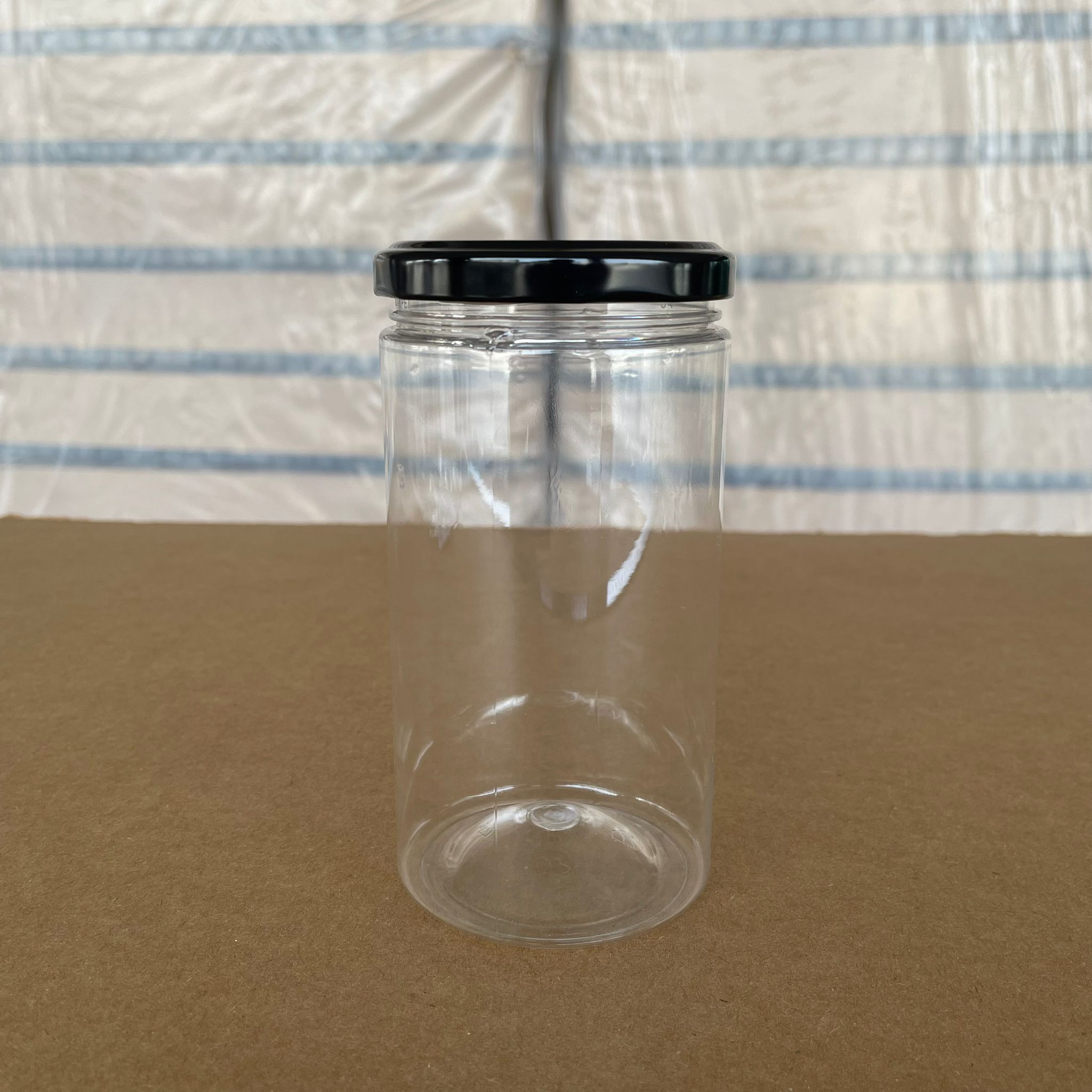 370 Cc Silindir Pet Kavanoz - Siyah Metal Kapaklı - 370 Ml Plastik Kavanoz