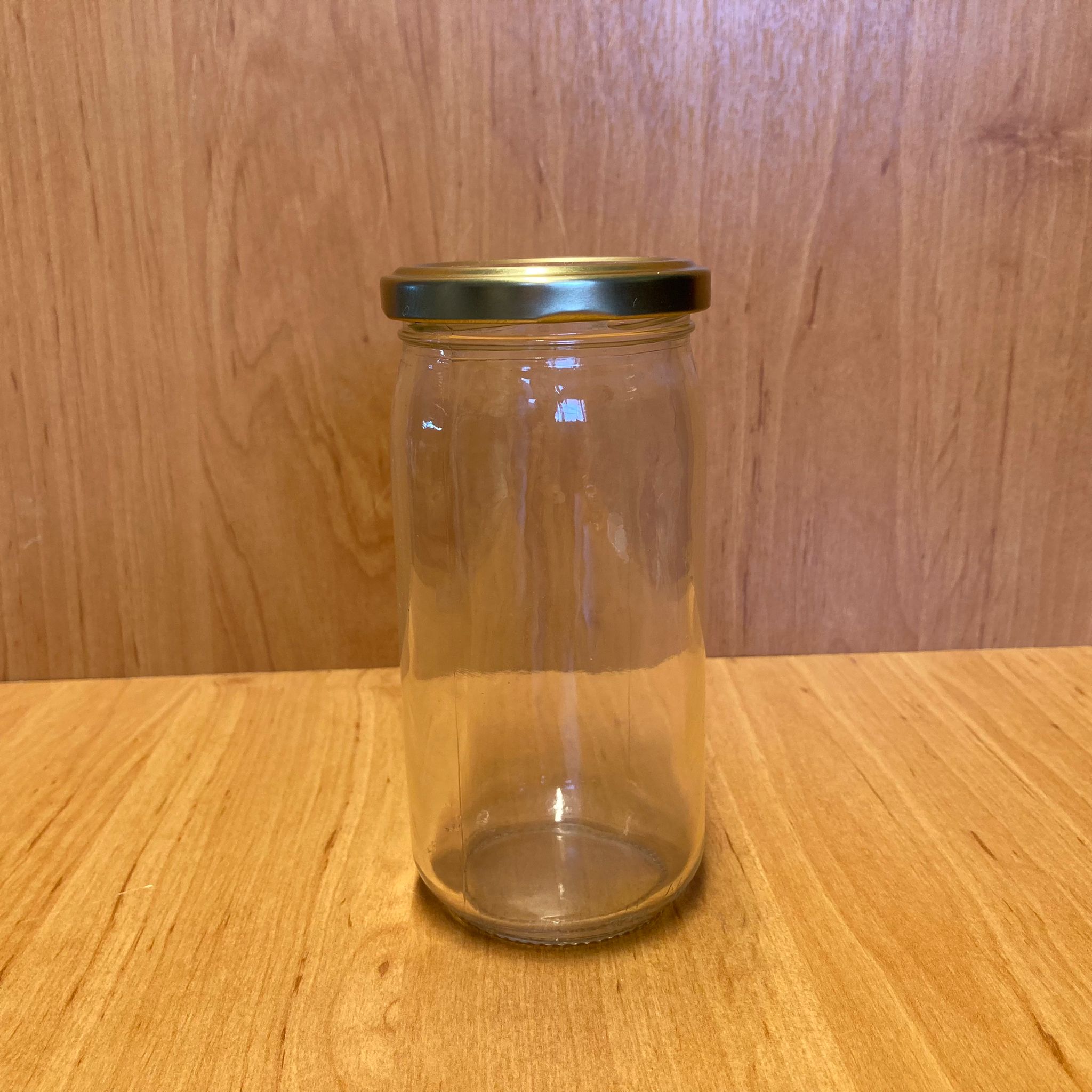 370 Cc Uzun Kavanoz - Gold Metal Kapaklı - 370 Ml Uzun Tip Cam Kavanoz