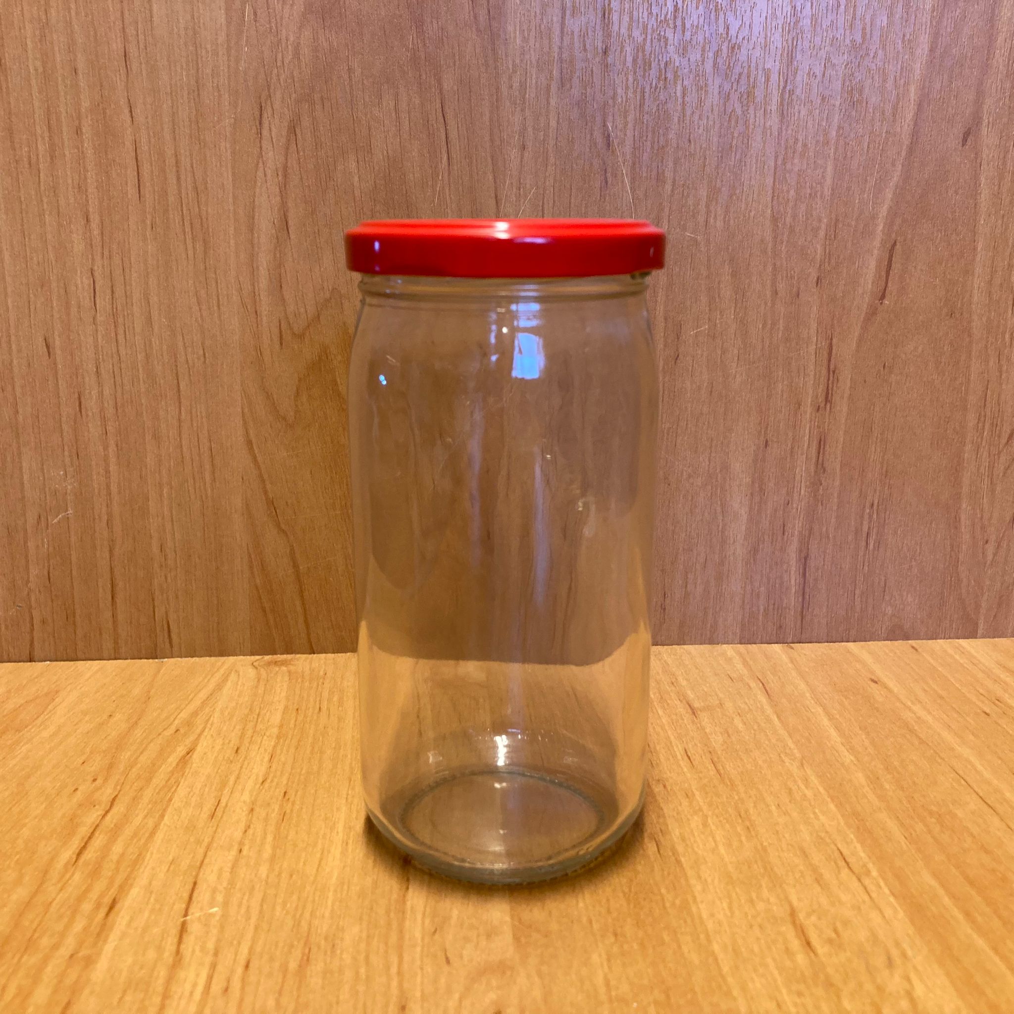 370 Cc Uzun Kavanoz - Kırmızı Metal Kapaklı - 370 Ml Uzun Tip Cam Kavanoz