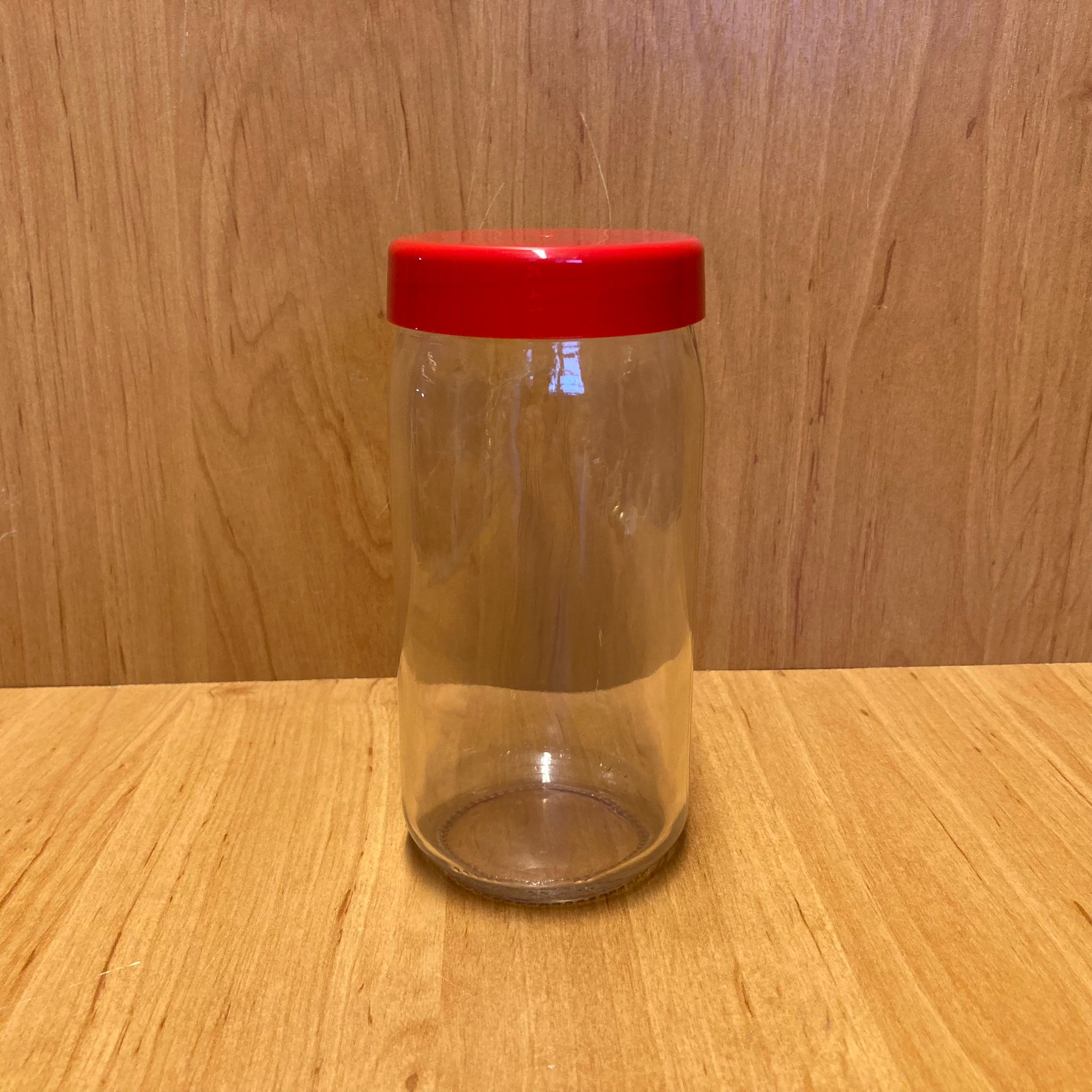 370 Cc Uzun Kavanoz - Kırmızı Plastik Kapaklı - 370 Ml Uzun Tip Cam Kavanoz