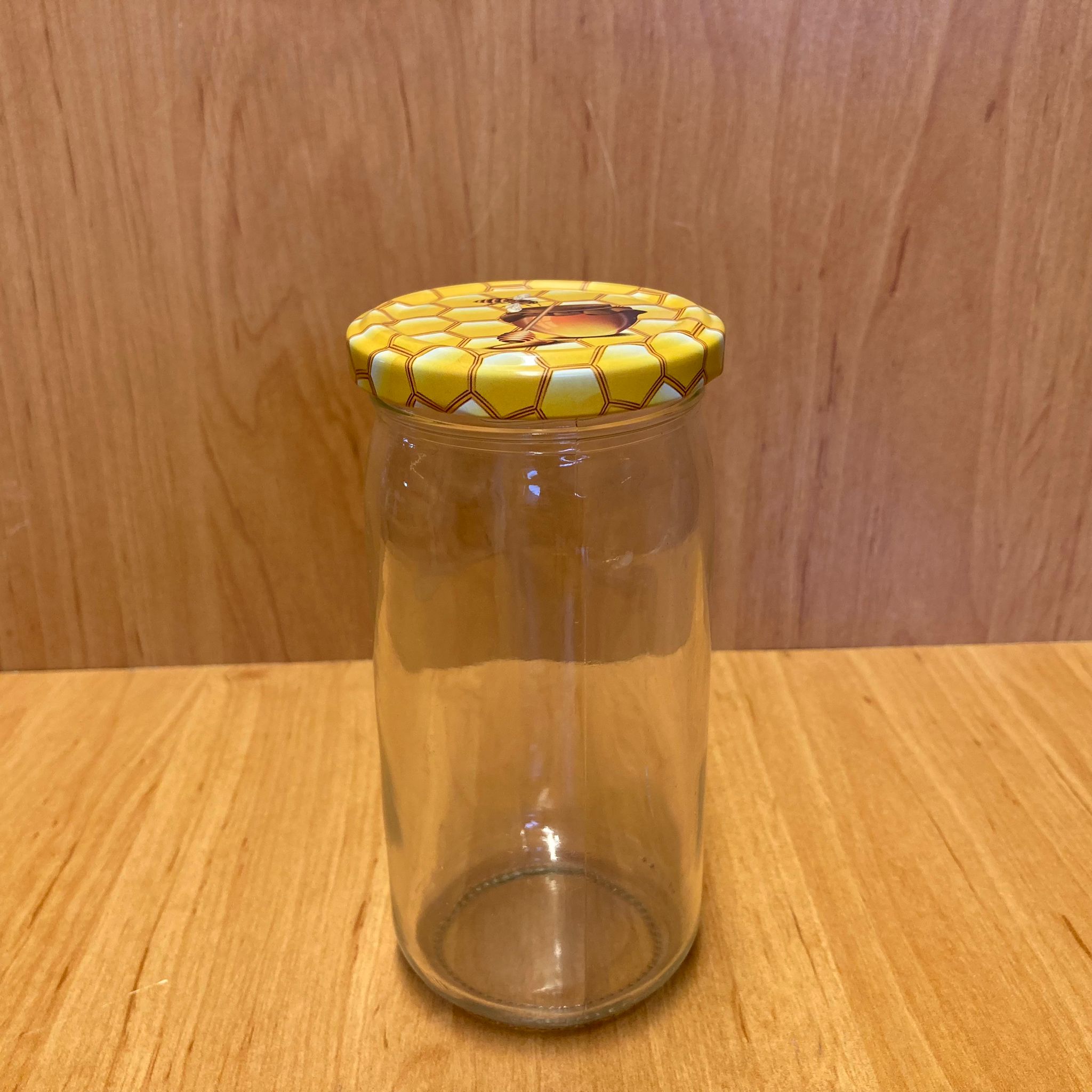 370 Cc Uzun Kavanoz - Petek Desen Metal Kapaklı - 370 Ml Uzun Tip Cam Kavanoz