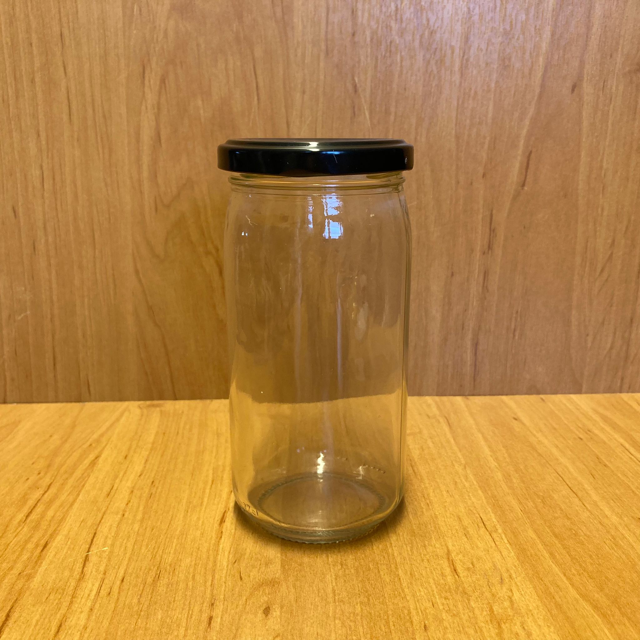 370 Cc Uzun Kavanoz - Siyah Metal Kapaklı - 370 Ml Uzun Tip Cam Kavanoz