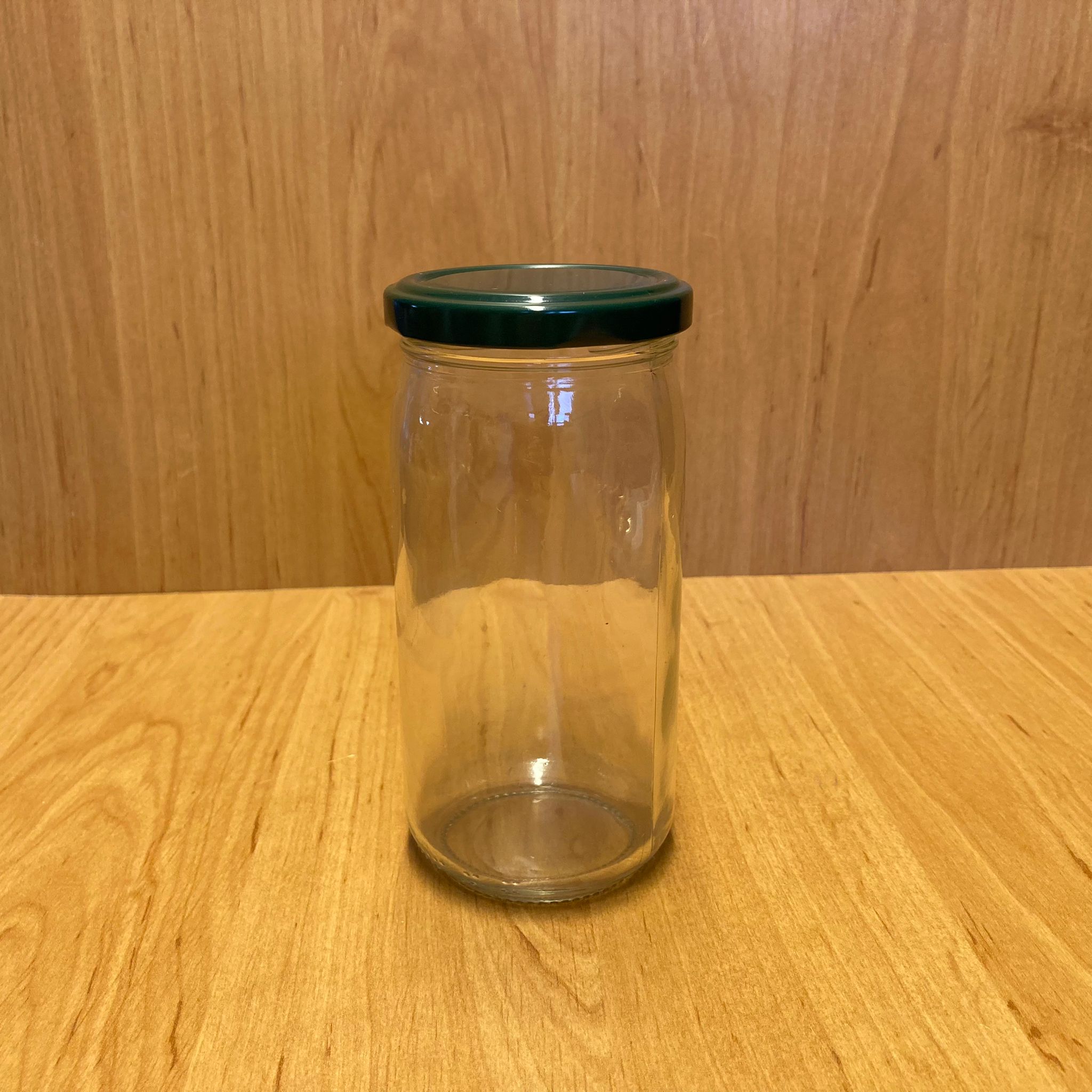 370 Cc Uzun Kavanoz - Yeşil Metal Kapaklı - 370 Ml Uzun Tip Cam Kavanoz