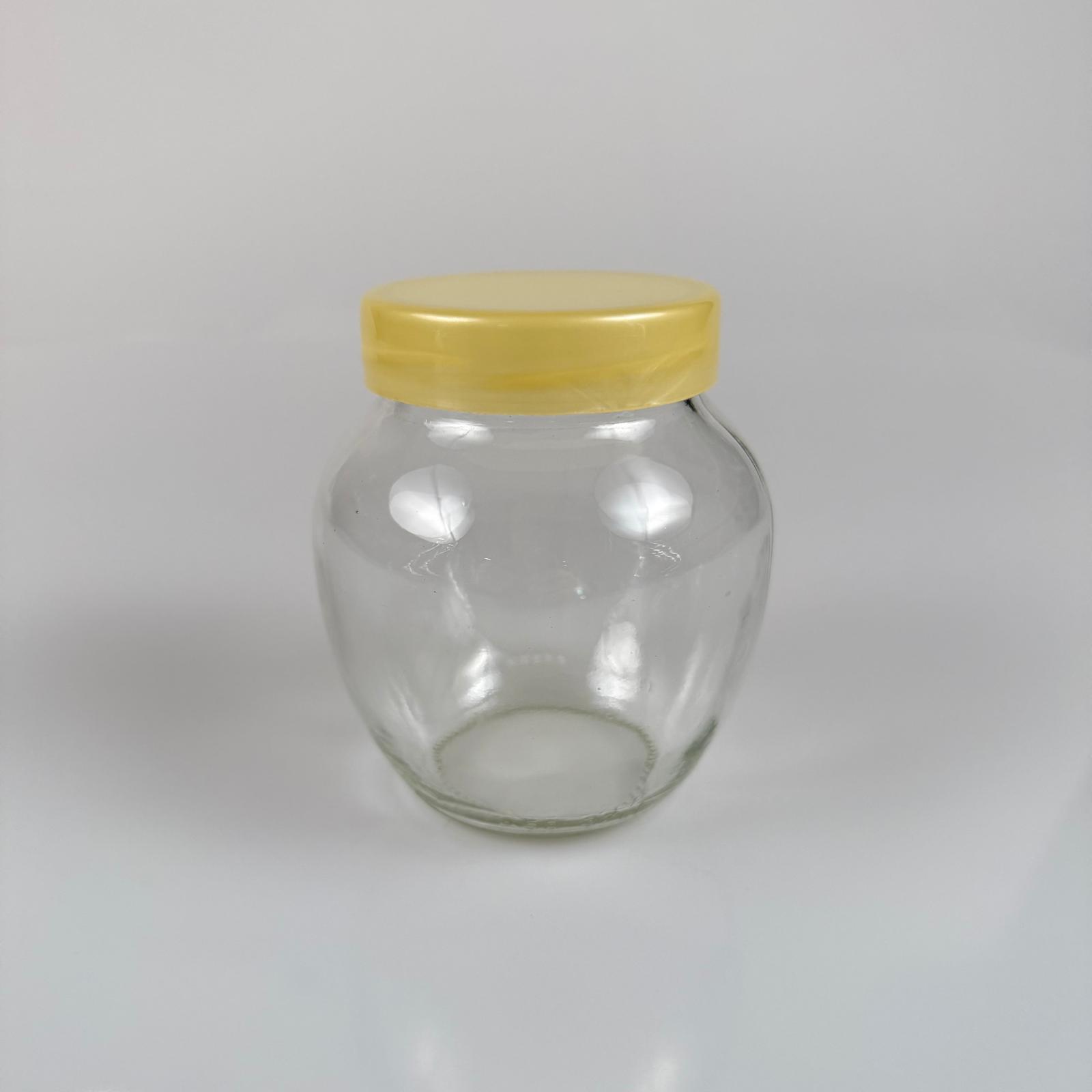 370 Cc Yumurta Cam Kavanoz + Gold Plastik Kapak - 370 Ml Plastik Kapaklı Cam Kavanoz