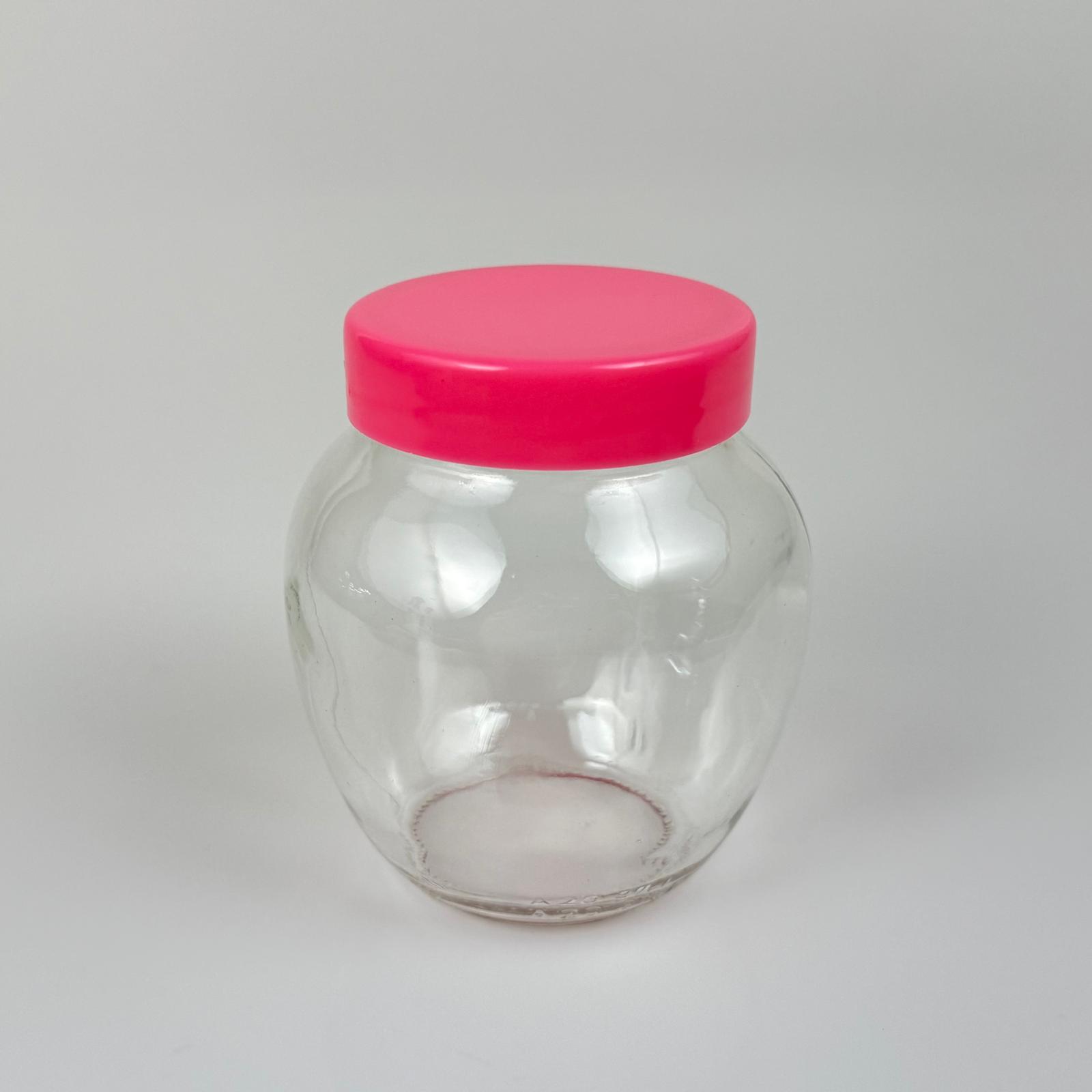 370 Cc Yumurta Cam Kavanoz + Pembe Plastik Kapak - 370 Ml Plastik Kapaklı Cam Kavanoz