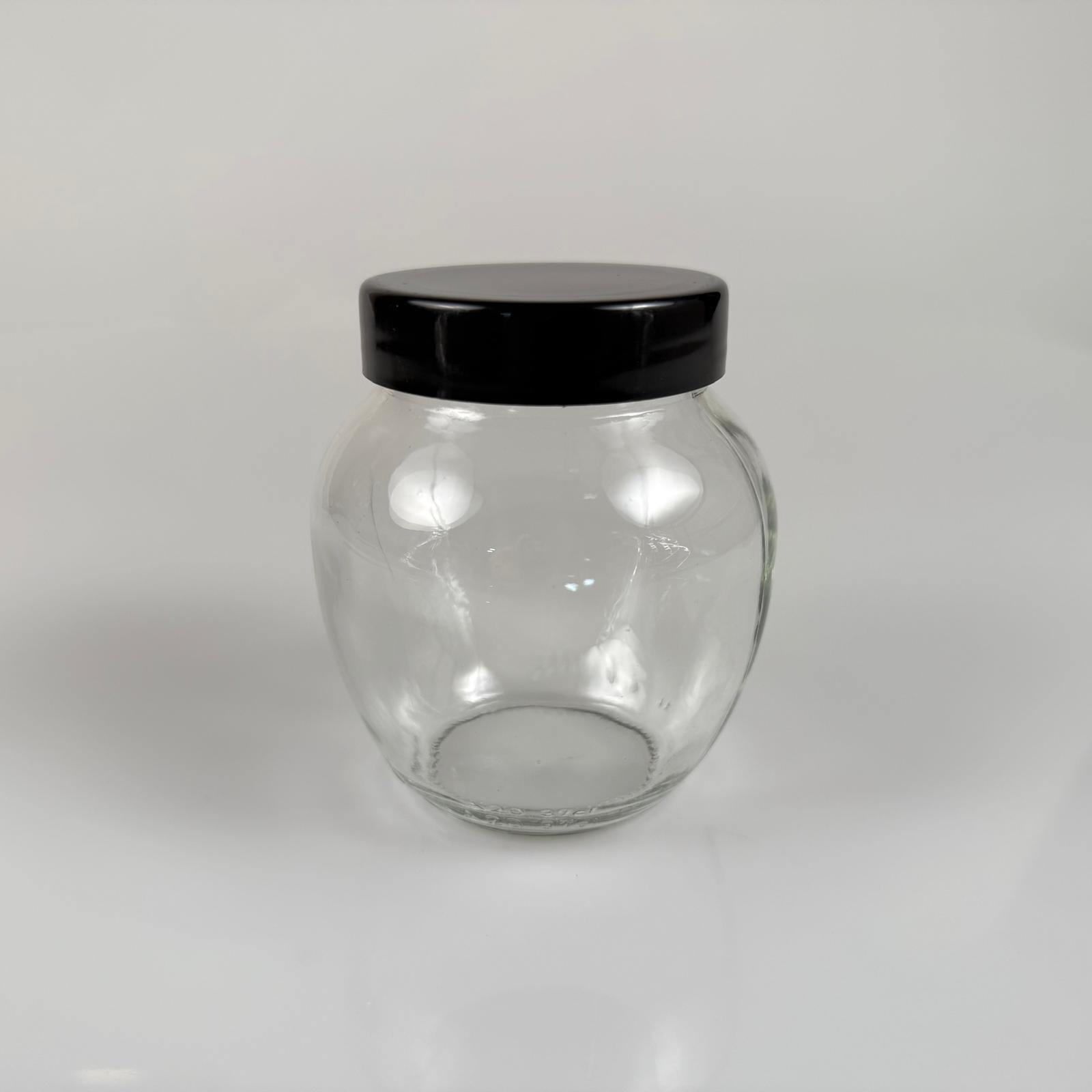 370 Cc Yumurta Cam Kavanoz + Siyah Plastik Kapak - 370 Ml Plastik Kapaklı Cam Kavanoz