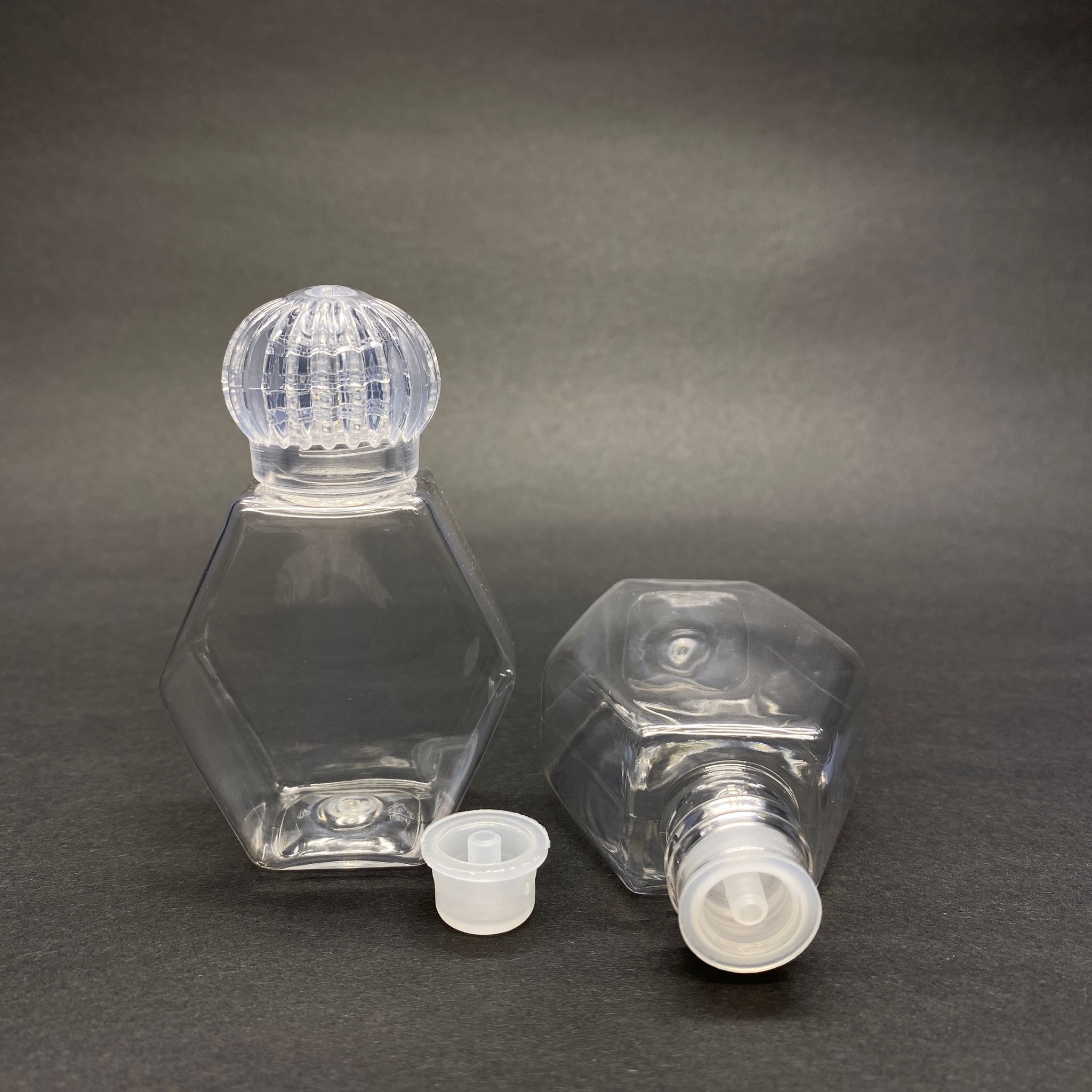 40 Cc Altıgen Pet Şişe - Kristal Kapaklı + Kolonya Tıpalı - 40 Ml Şeffaf Pet Şişe