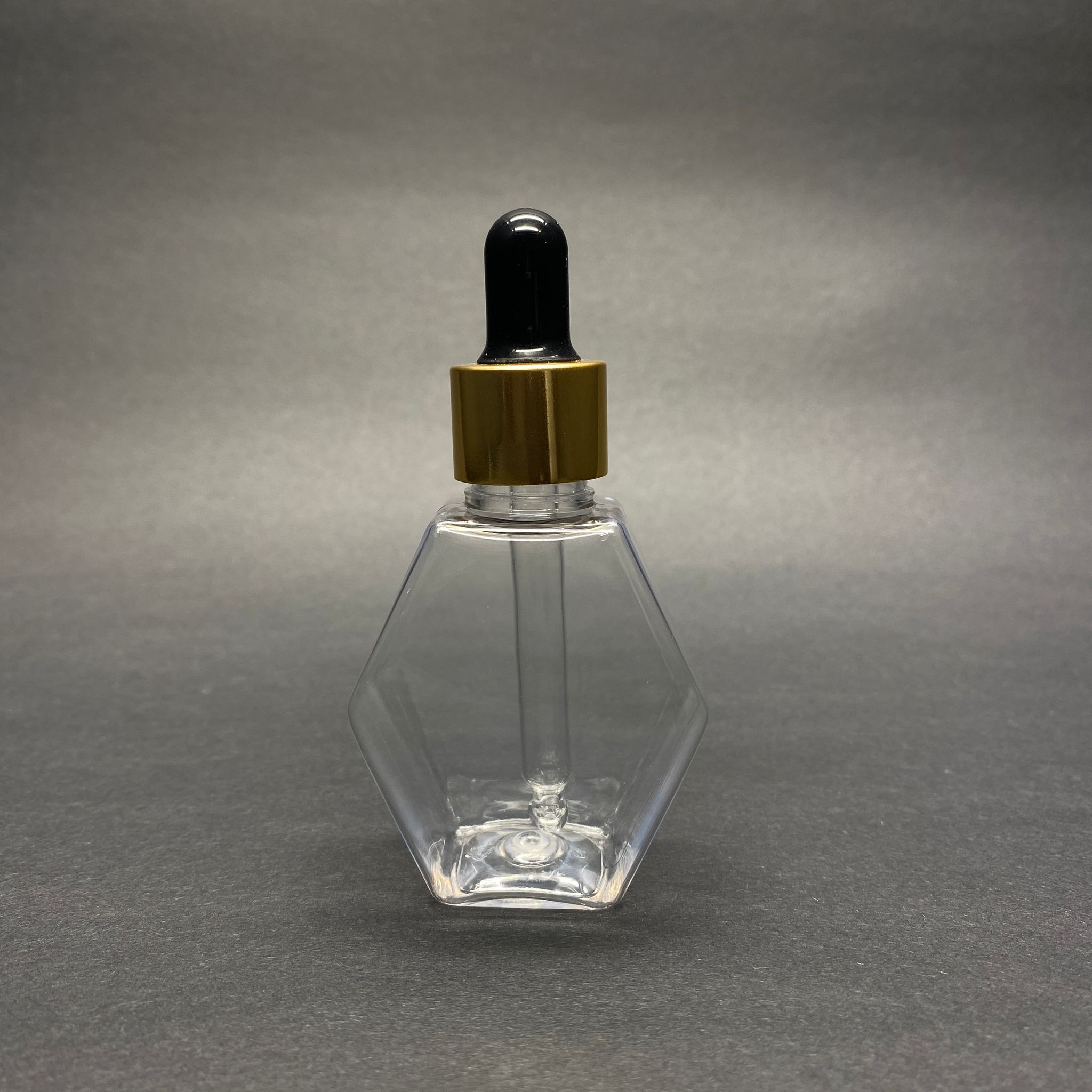 40 Cc Altıgen Pet Şişe - Siyah Gold Cam Damlalıklı Takım - 40 Ml Şeffaf Pet Şişe