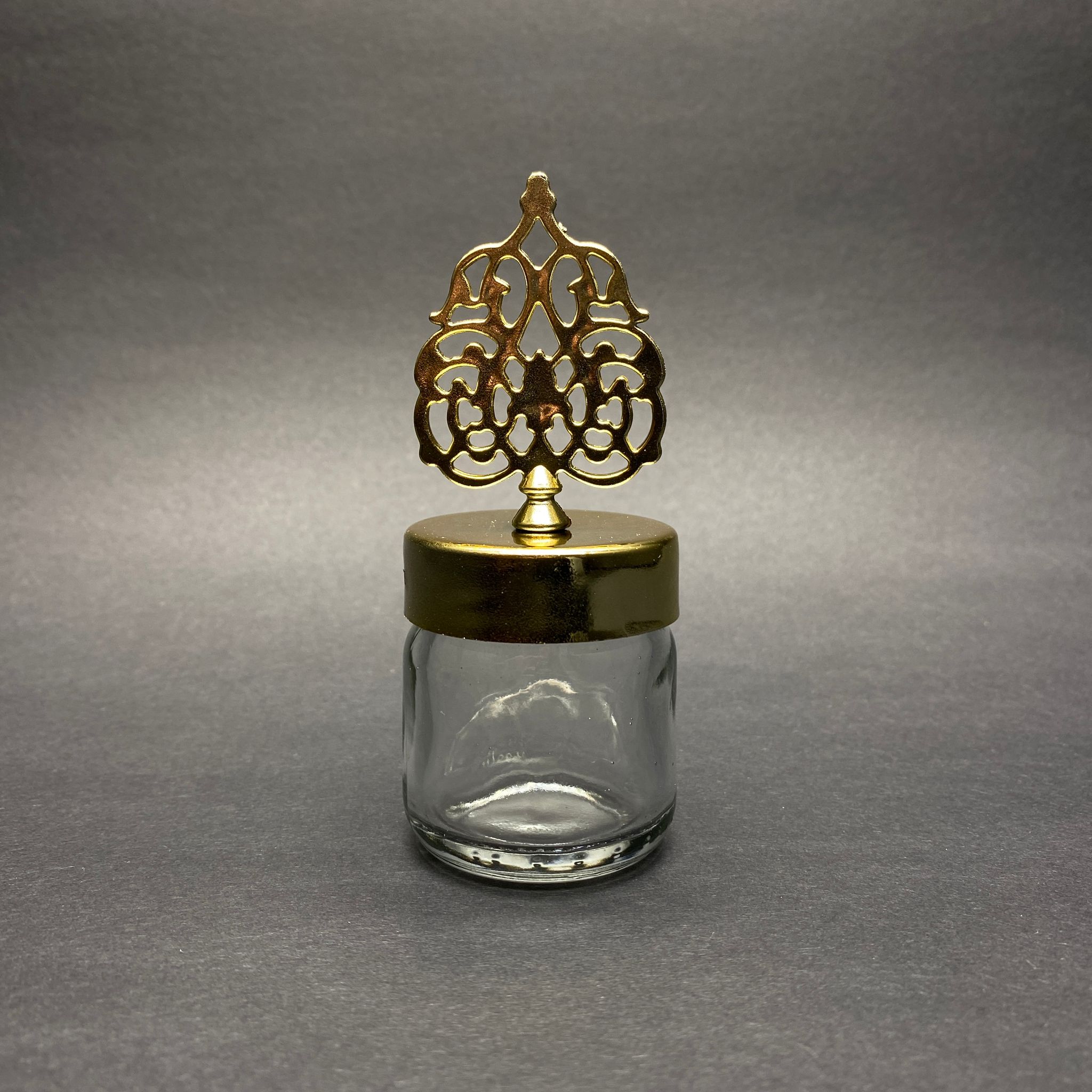 40 Cc Mini Kavanoz - Gold  Kaplamalı Güneş Tepelikli Kubbeli Tuğralı Kapak  - 40 Ml Standart Cam Kavanoz