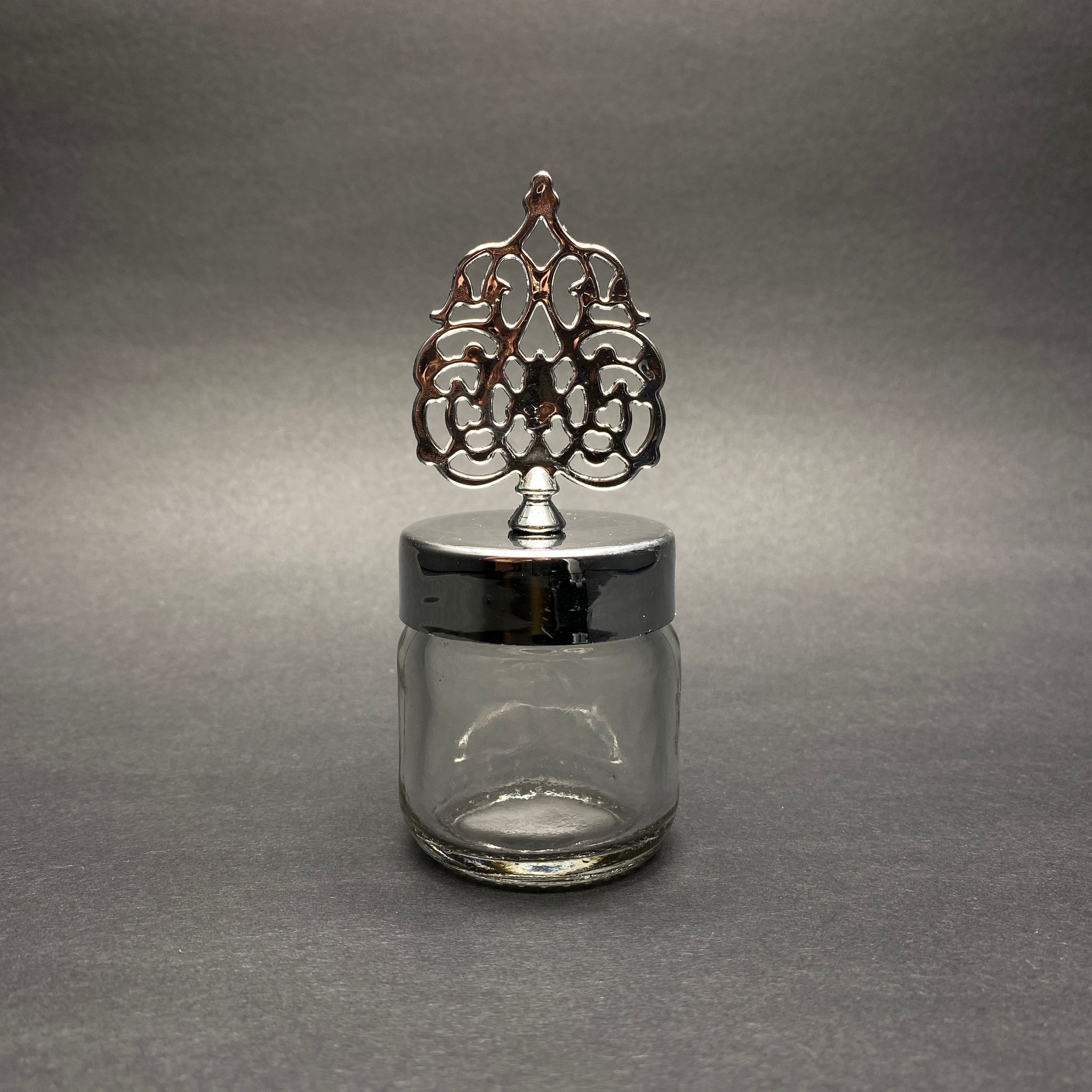 40 Cc Mini Kavanoz - Gümüş Kaplamalı Güneş Tepelikli Kubbeli Tuğralı Kapak  - 40 Ml Standart Cam Kavanoz