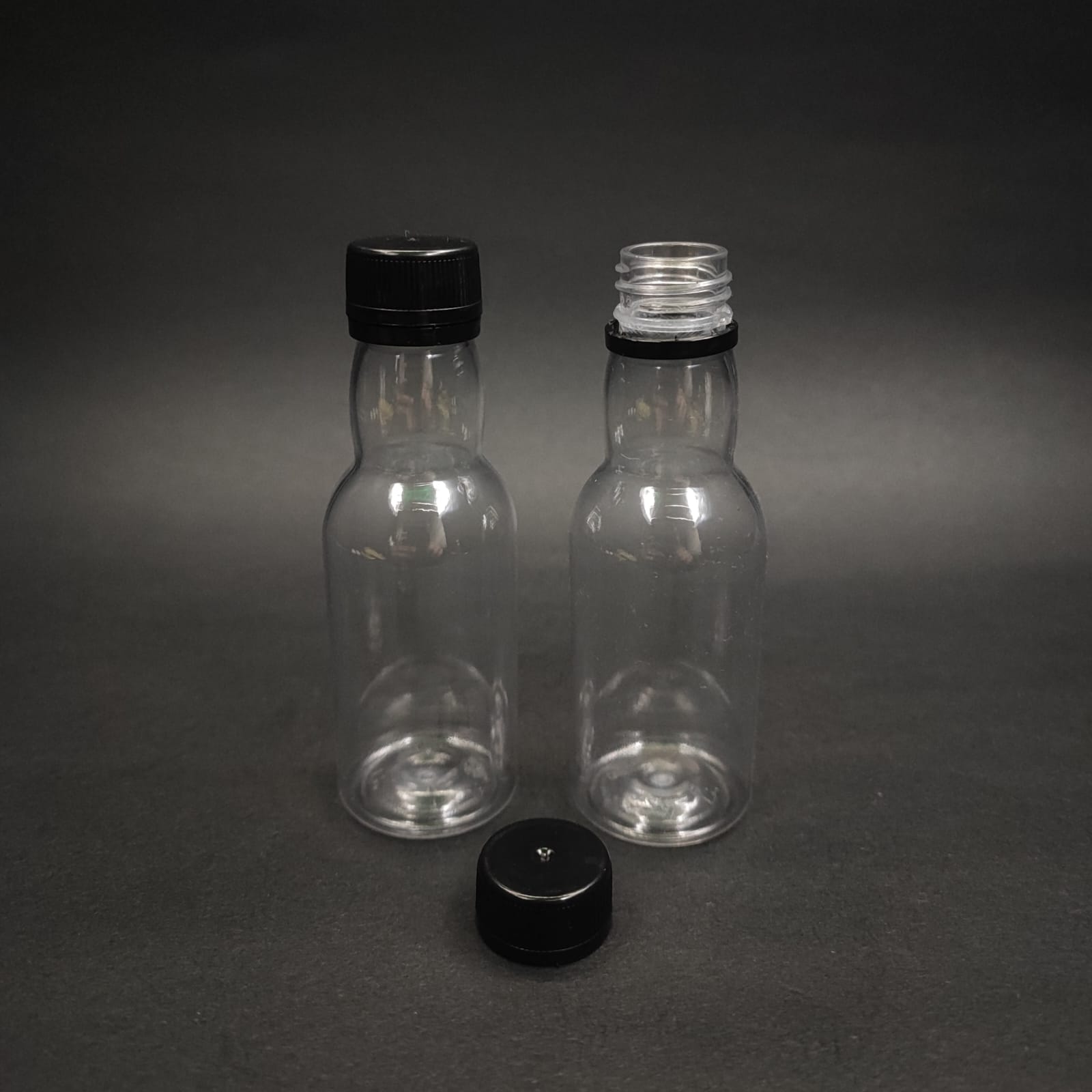 40 Cc Pet Shot Şişesi  - Kilitli Siyah Kapaklı Kolajen Şişesi - 40 Ml Boğazlı Plastik Şişe - Şeffaf (Kilitli Kapak Sertçe Bastırarak Kapanır)