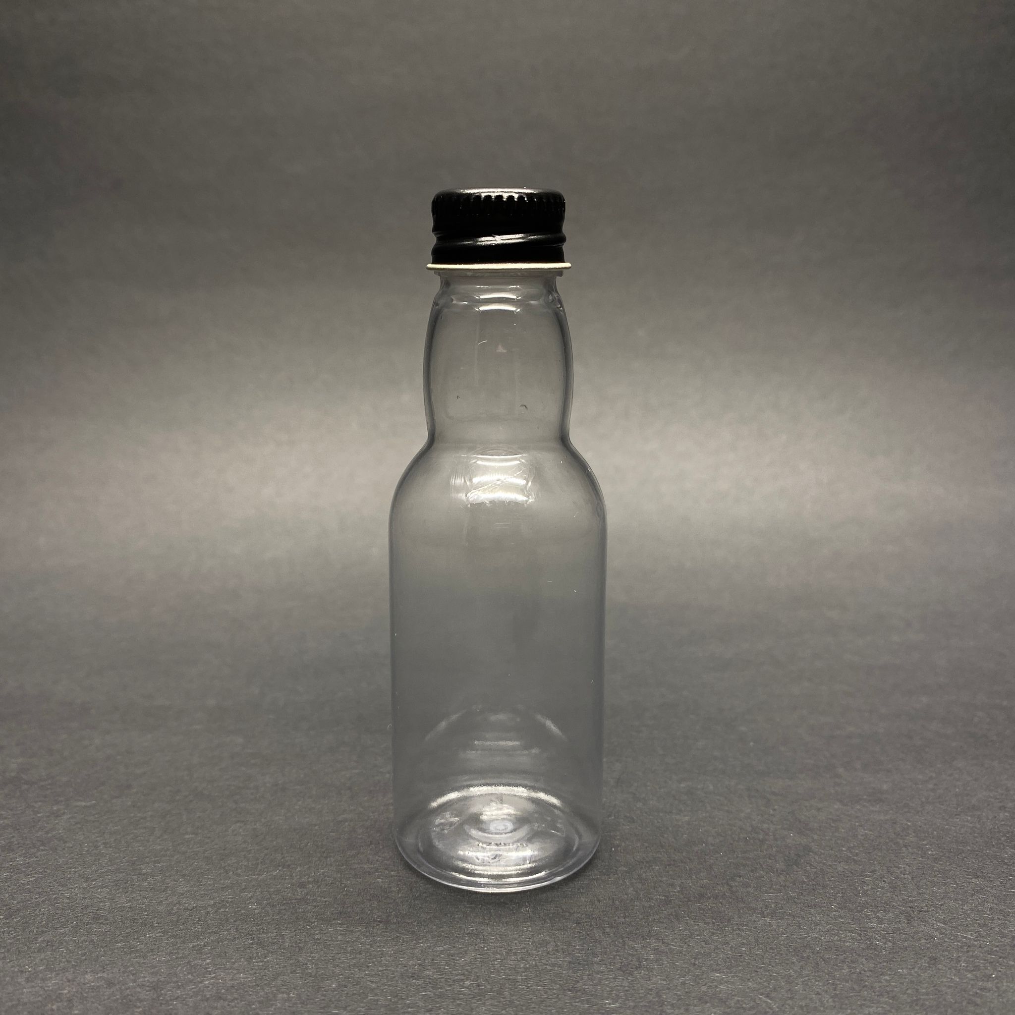 40 Cc Şeffaf Uzun Boğazlı Pet Şişe - Siyah Metal Kapaklı - 40 Ml Boğazlı Pet Şişe
