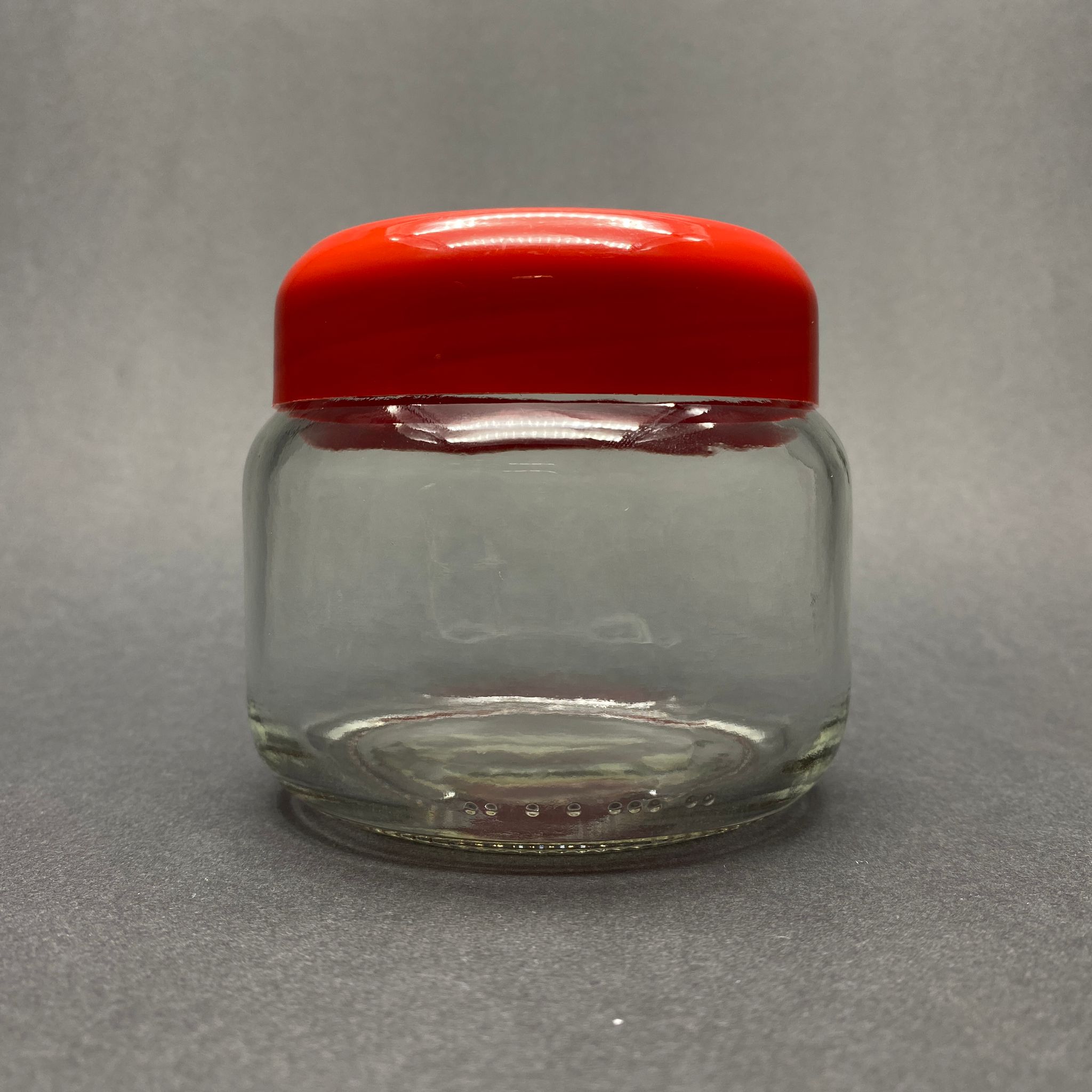 400 Cc Basık Cam Kavanoz - Kırmızı Plastik Kapaklı - 400 Ml Cam Kavanoz - Kestane Şekeri Kavanozu