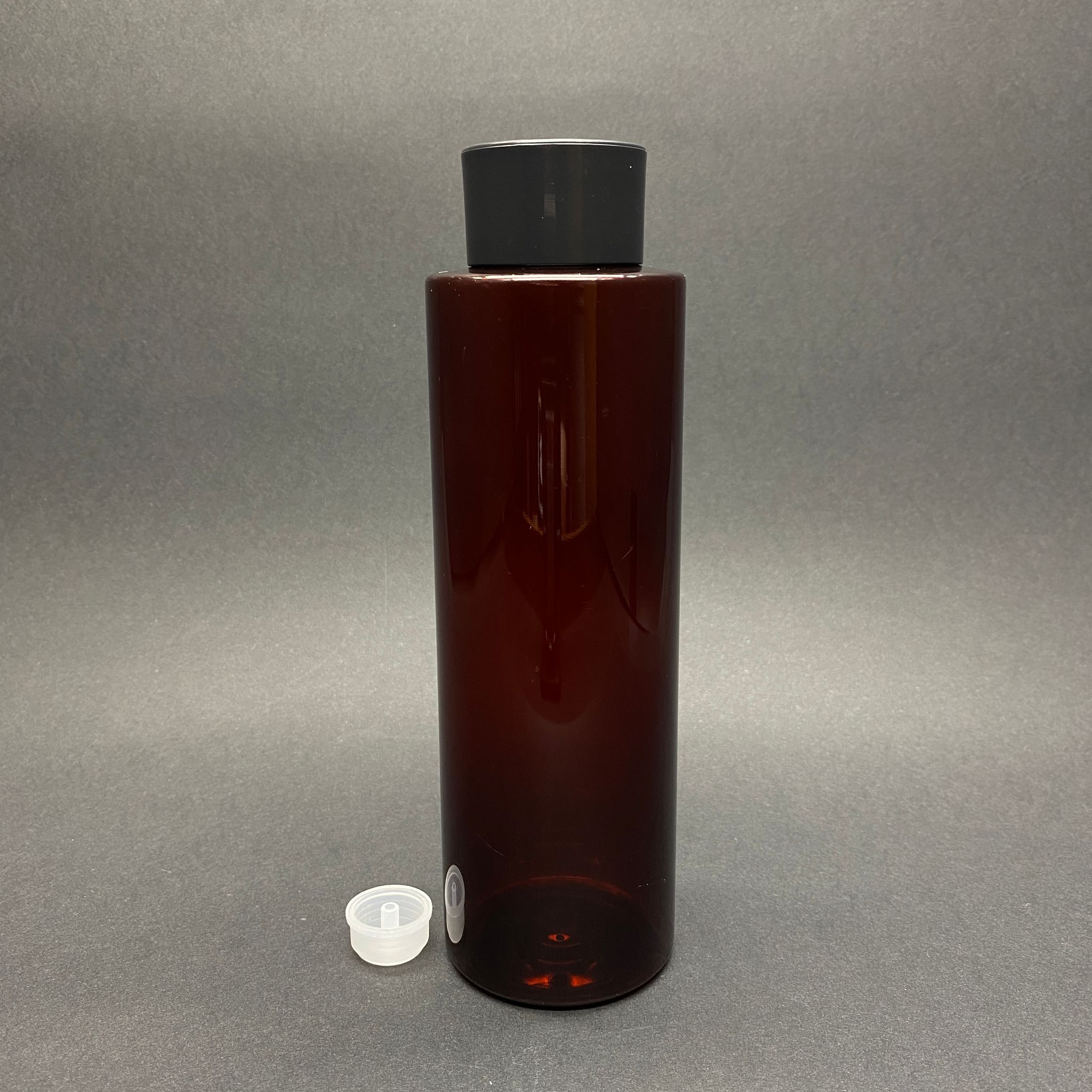 400 Cc Küt Boyunlu Silindir Pet Şişe (30 Gr) - Siyah Geniş Kolonya Kapaklı + Kolonya Tıpalı - 400 Ml Plastik Şişe - Amber