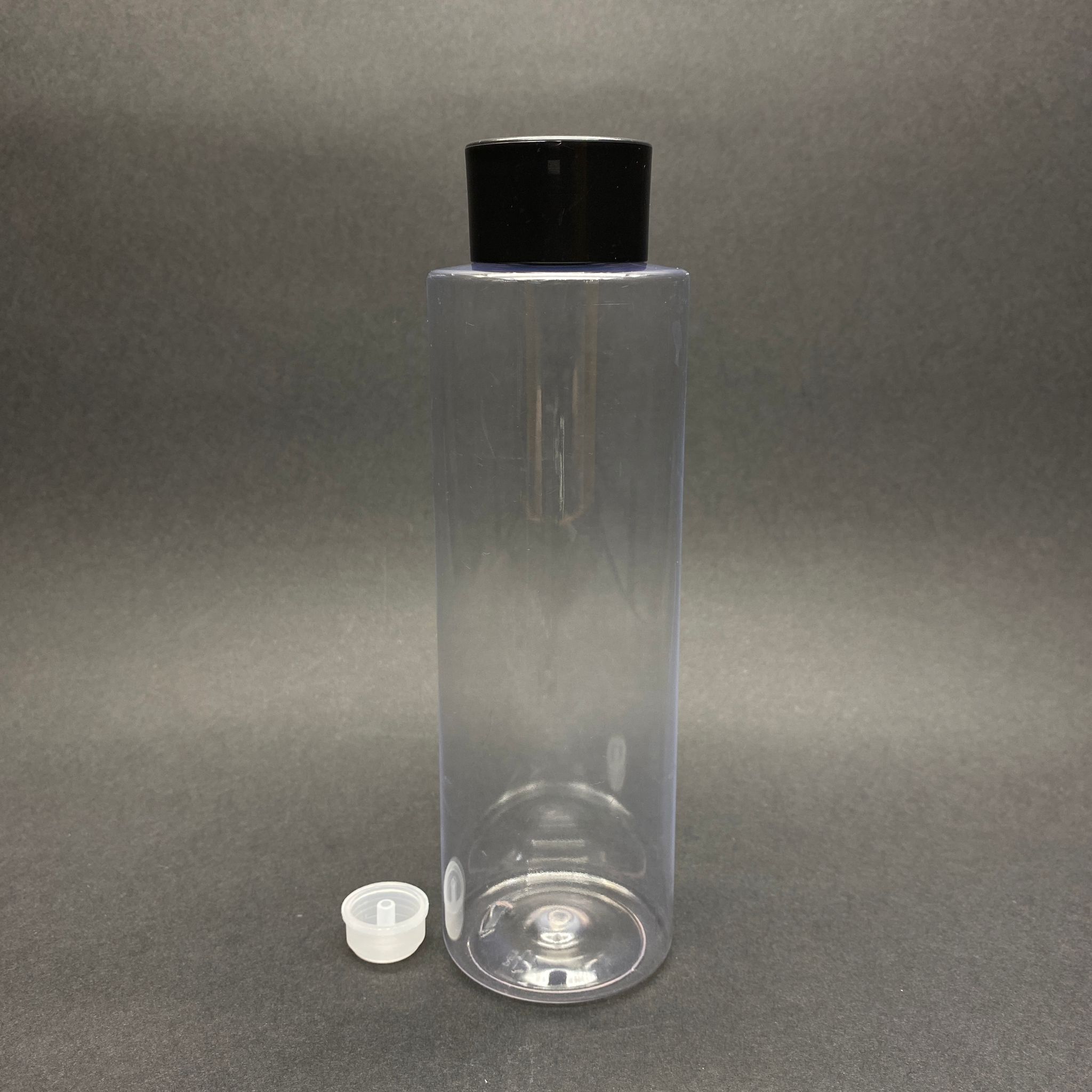 400 Cc Küt Boyunlu Silindir Pet Şişe (30 Gr) - Siyah Geniş Kolonya Kapaklı + Kolonya Tıpalı - 400 Ml Plastik Şişe - Şeffaf