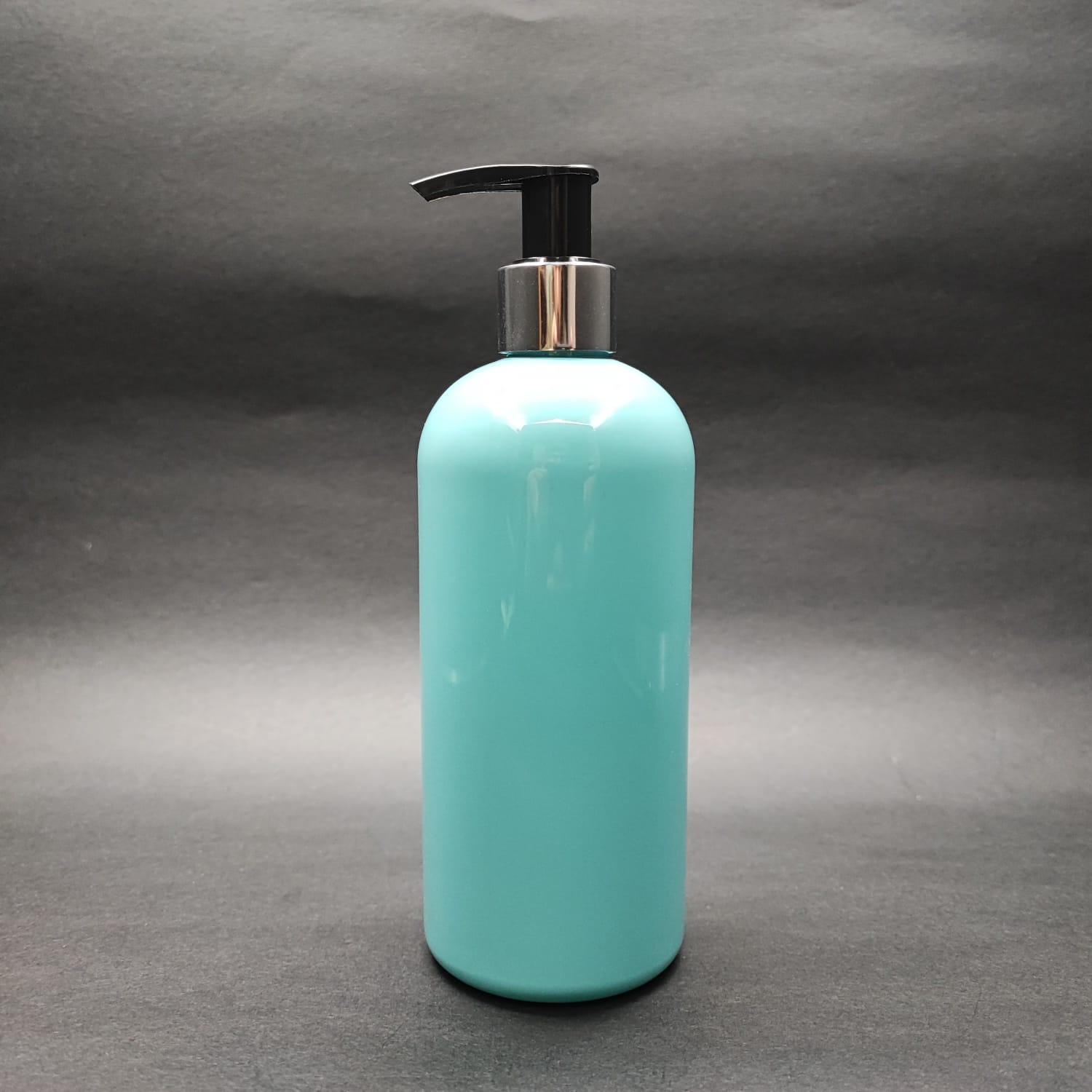 400 Cc Oval Boyunlu Silindir Pet Şişe (30 Gr) - Gümüş Pompalı - 400 Ml Plastik Şişe - Turkuaz