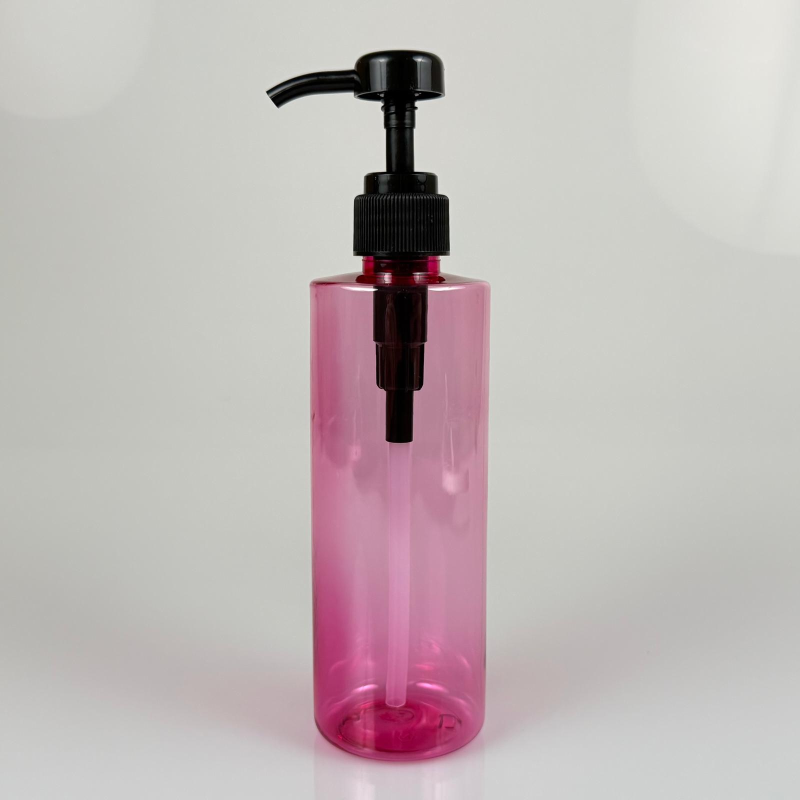 400 Cc Pet Pembe Silindir Model Şişe - Siyah Dozaj Pompalı (Her Basmada 4 Cc Sıvı Atar)  - 400 Ml Pompalı Şişe - Şurup, Şampuan, Krem Gibi Yoğun Kıvamlı Sıvılarda Kullanılır
