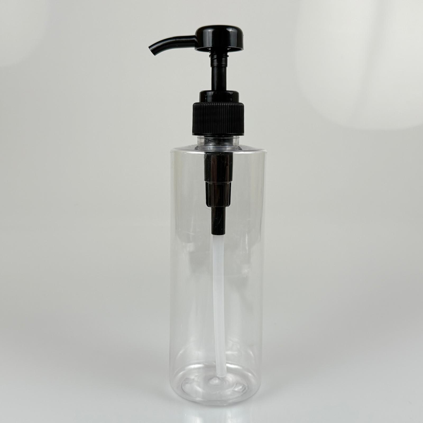 400 Cc Pet Şeffaf Silindir Model Şişe - Siyah Dozaj Pompalı (Her Basmada 4 Cc Sıvı Atar)  - 400 Ml Pompalı Şişe - Şurup, Şampuan, Krem Gibi Yoğun Kıvamlı Sıvılarda Kullanılır