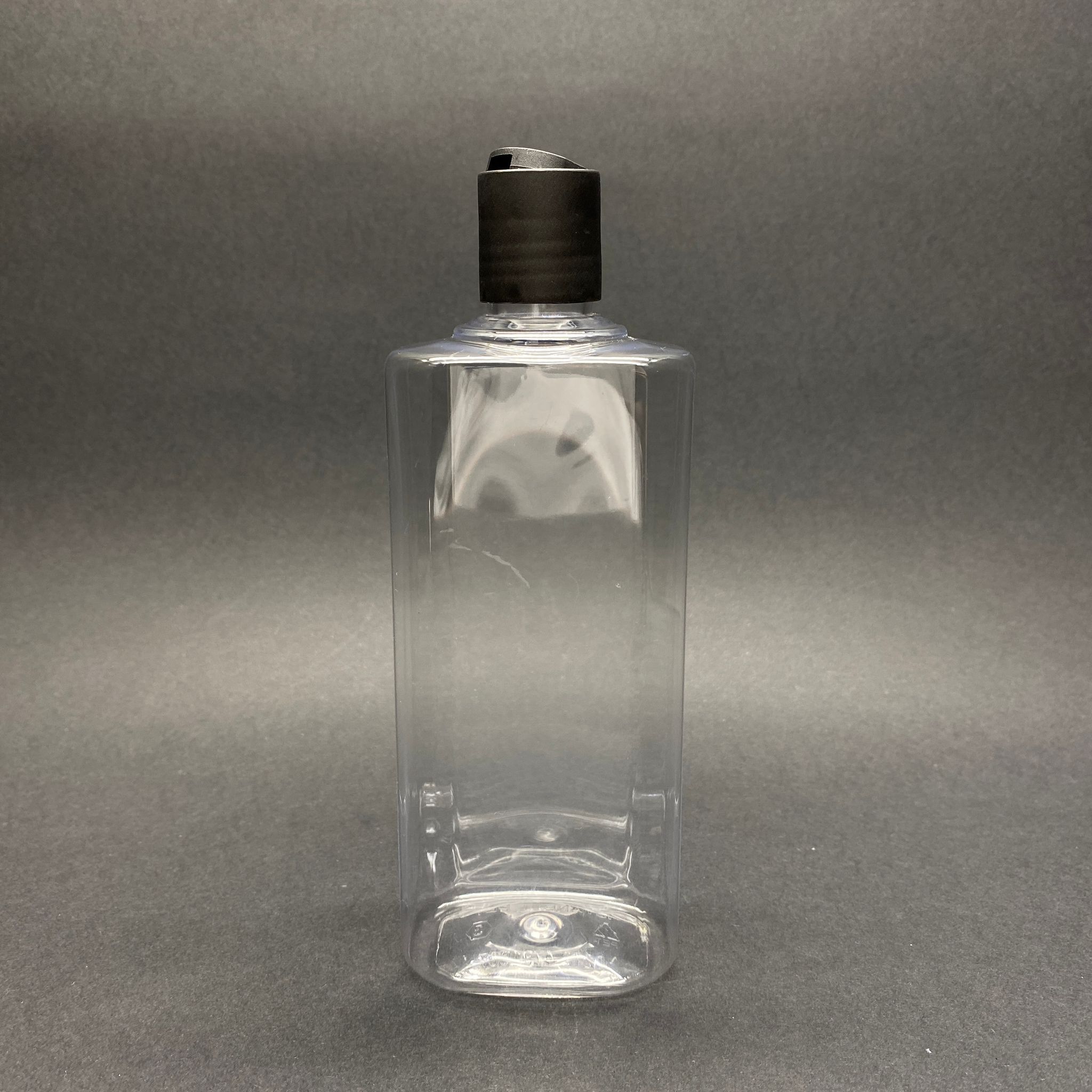 400 Cc Pet Yassı Model Şampuan Şişesi - Şeffaf - Siyah Disktop Kapaklı - 400 Ml Boş Plastik Şampuan Şişesi