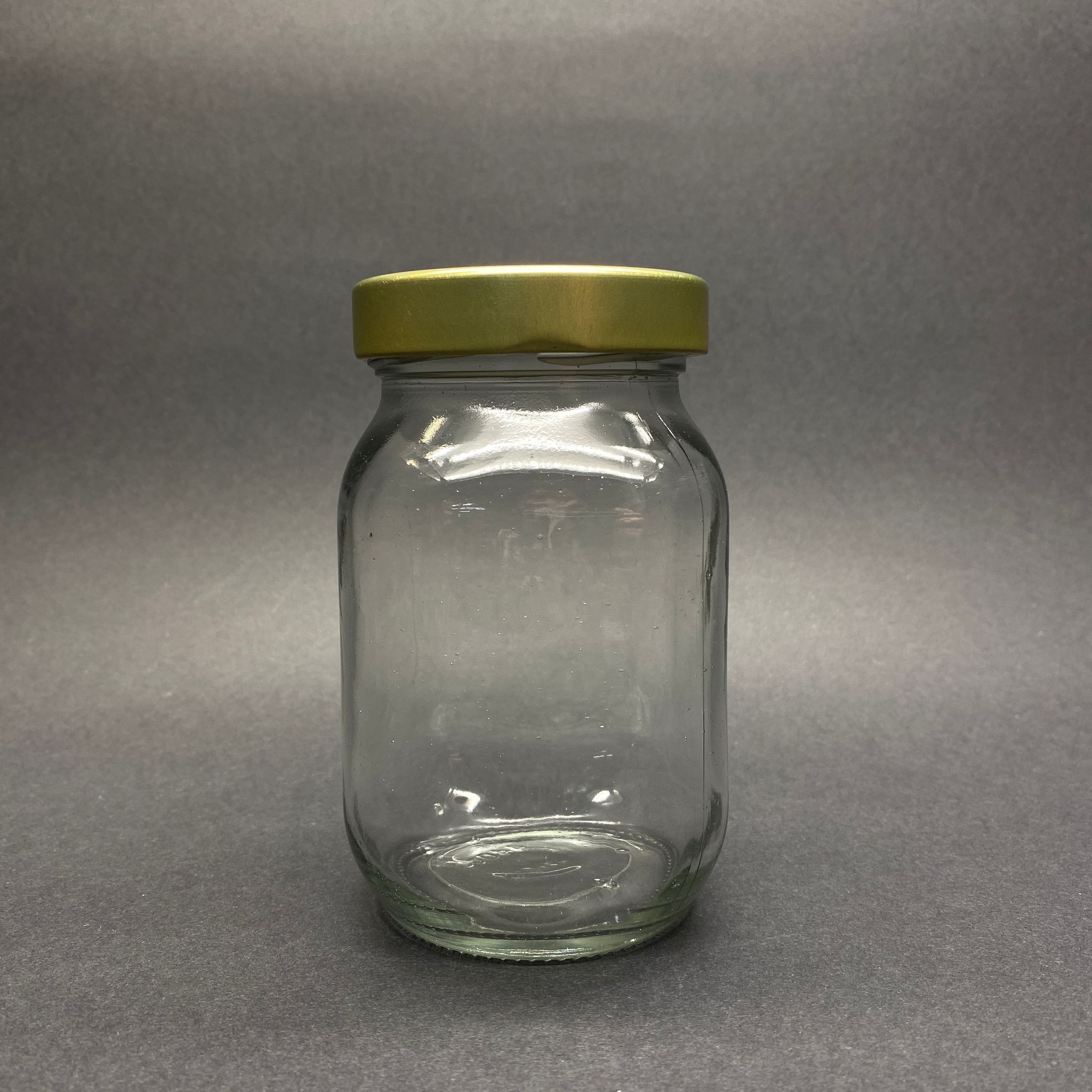 440 Cc Cam Granür Kahve Kavanozu - Derin Gold Metal Kapaklı - 440 Ml Köşeli Oval Kavanoz